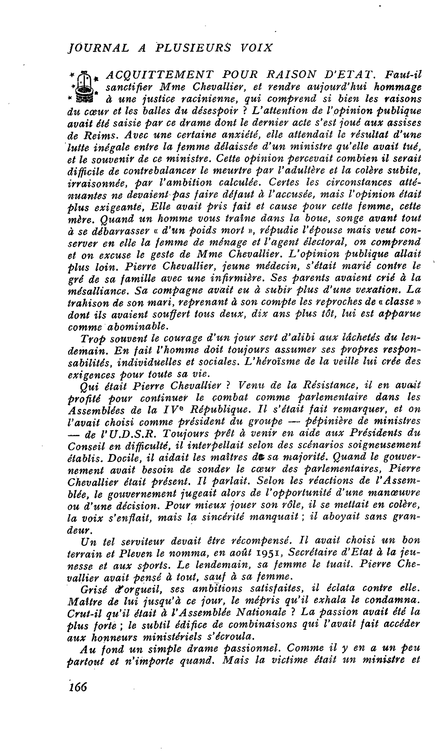 ACQUITTEMENT POUR RAISON D’ETAT