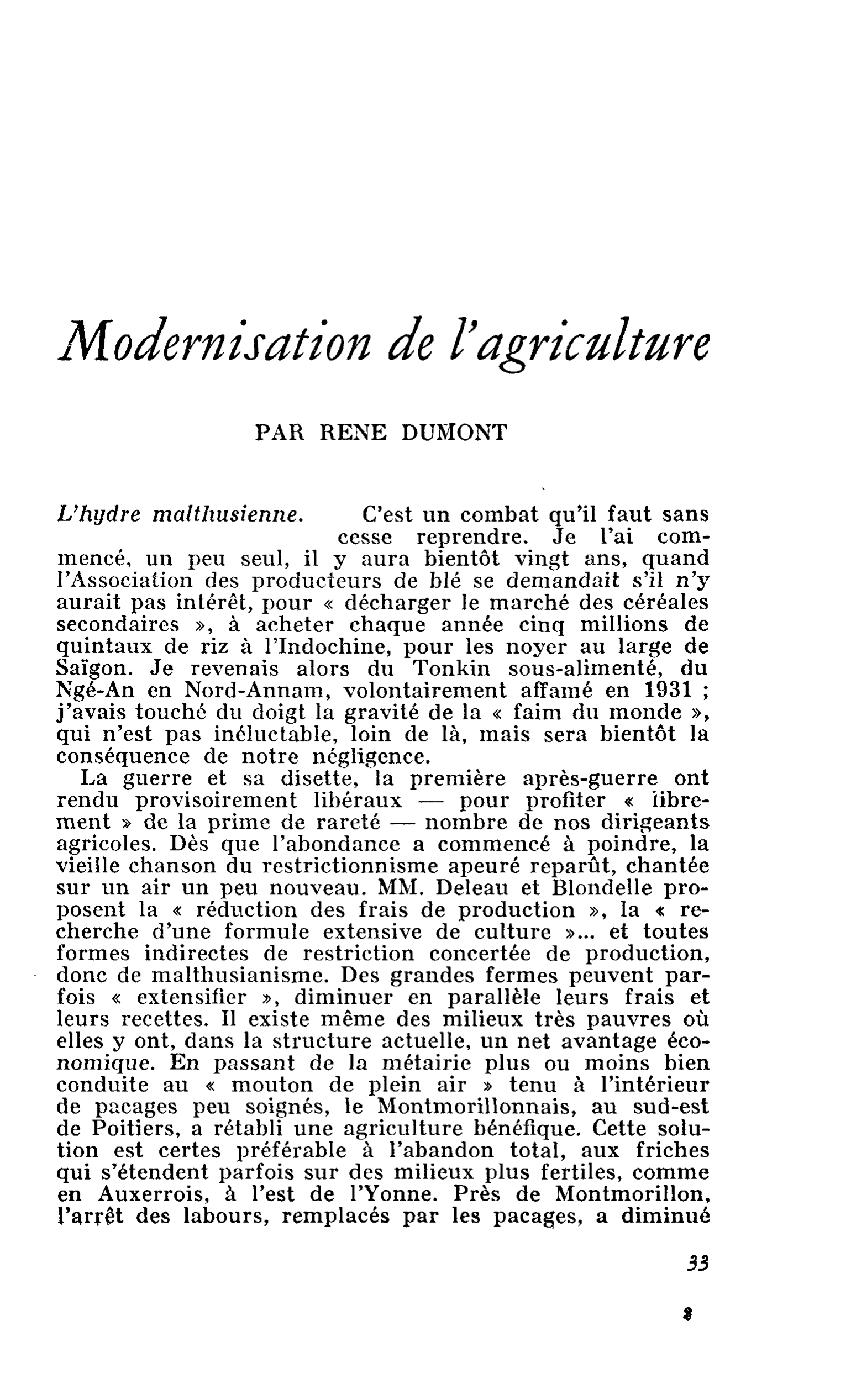 Modernisation de l’agriculture