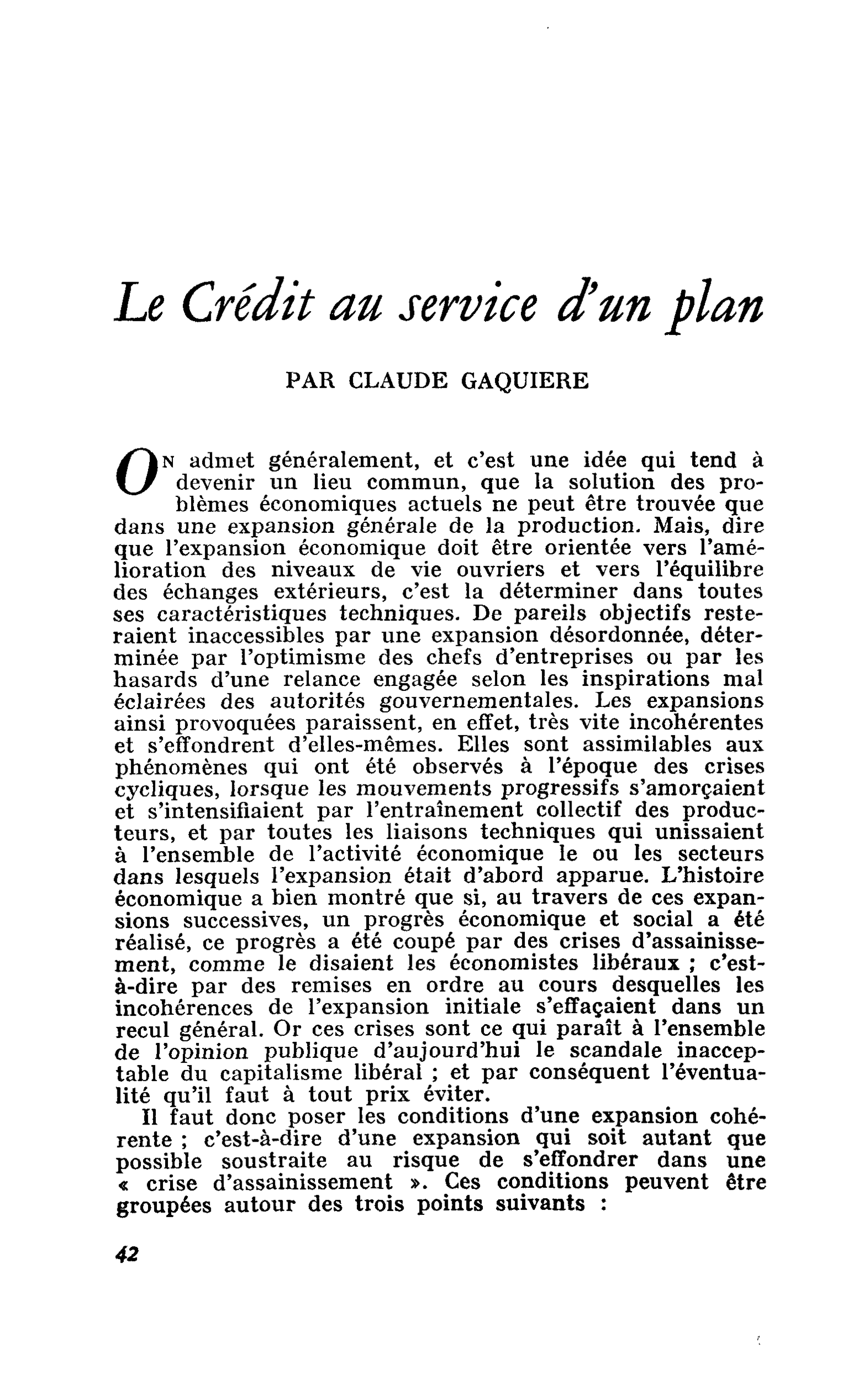 Le Crédit au service d’un plan