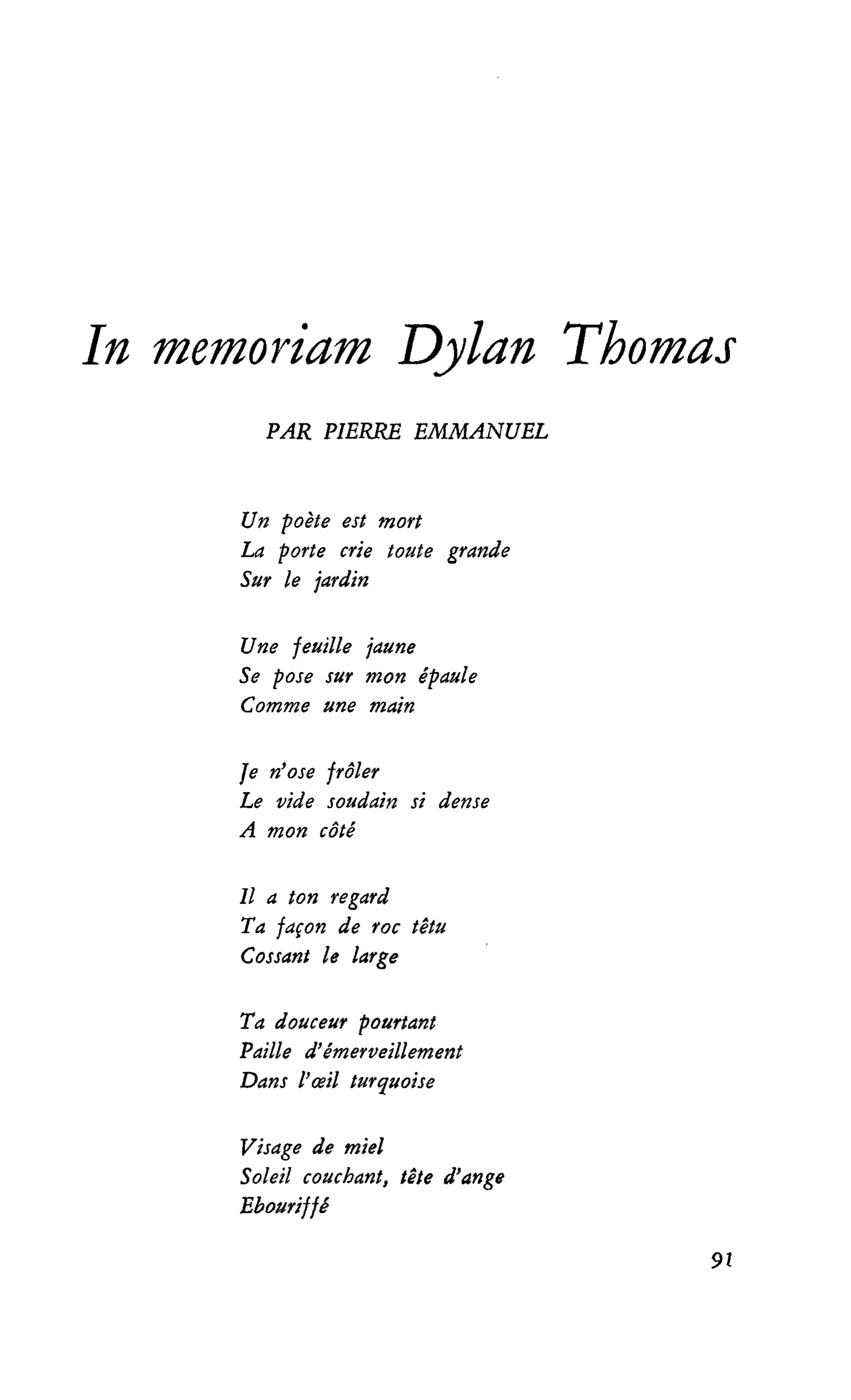 In memoriam Dylan Thomas