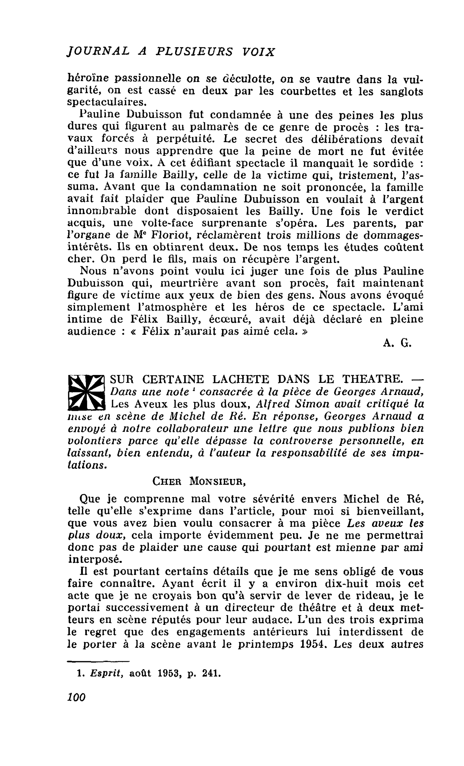 SUR CERTAINE LACHETE DANS LE THEATRE