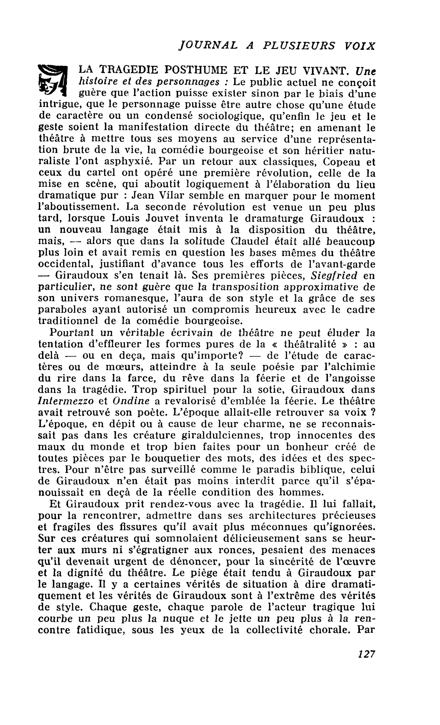 LA TRAGEDIE POSTHUME ET LE JEU VIVANT