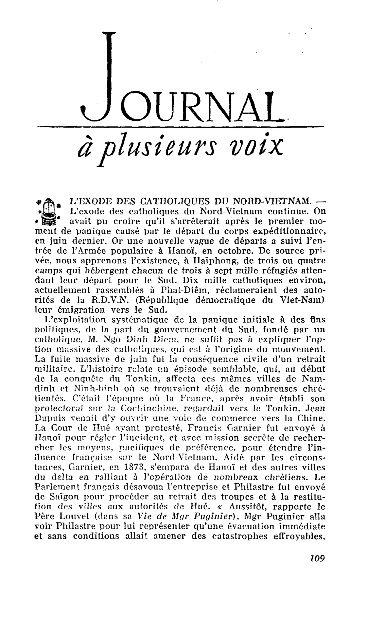 L’EXODE DES CATHOLIQUES DU NORD-VIETNAM