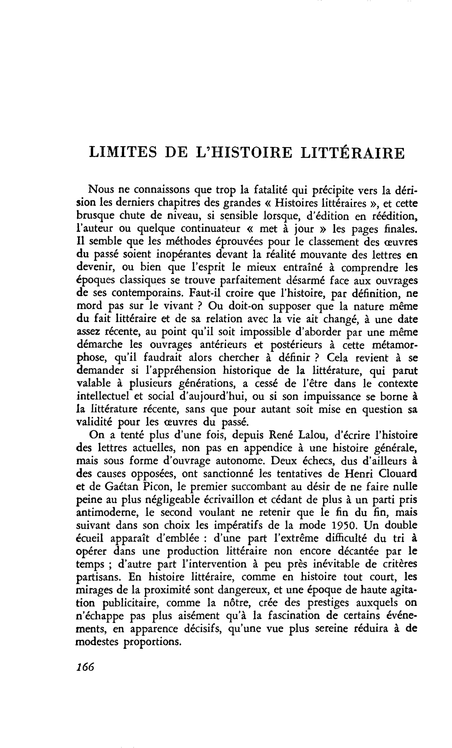 LIMITES DE L’HISTOIRE LITTÉRAIRE