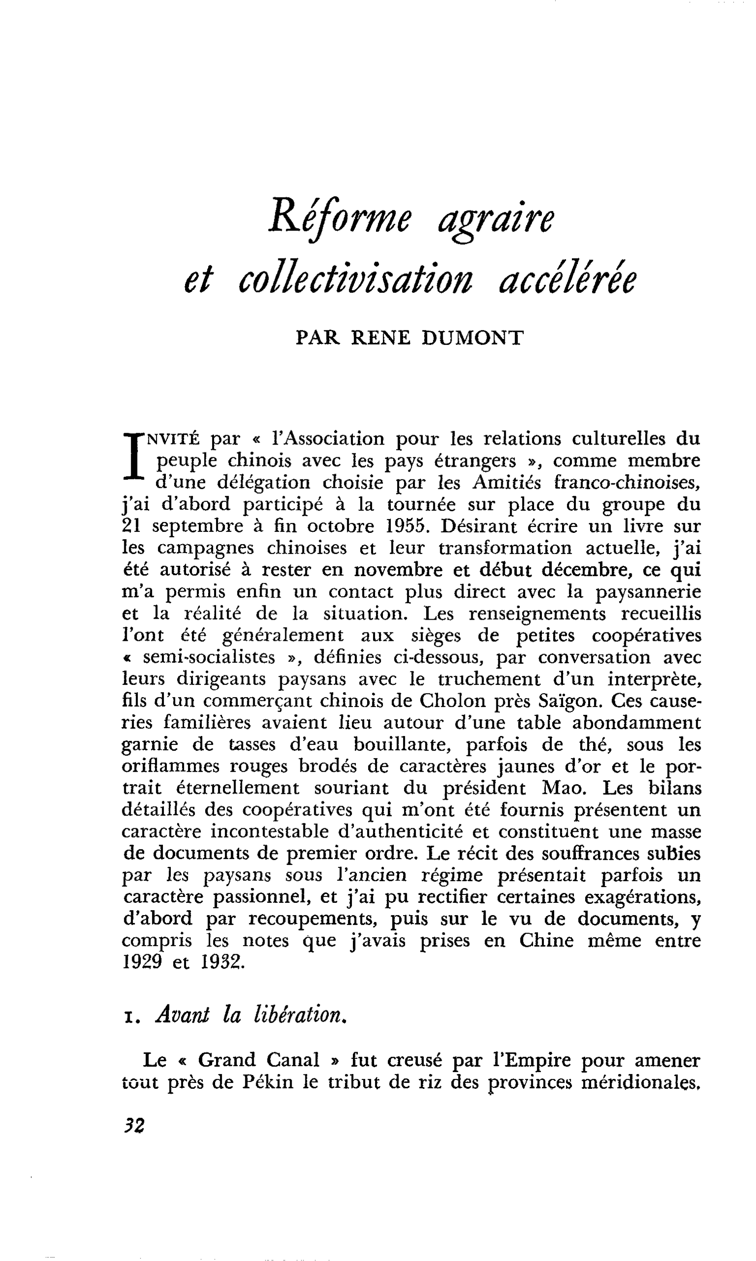 Réforme agraire et collectivisation accélérée