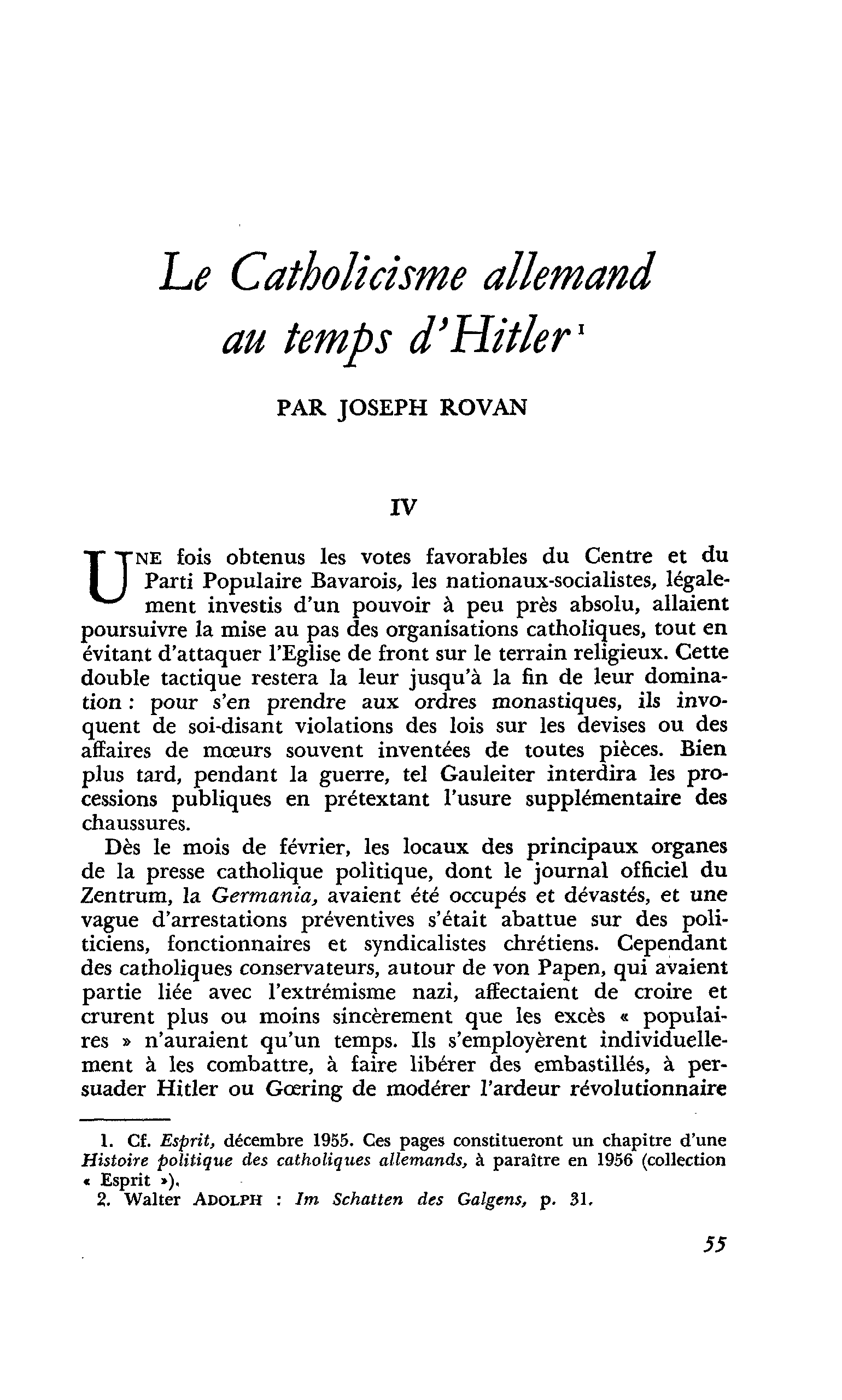 Le Catholicisme allemand au temps d’Hitler