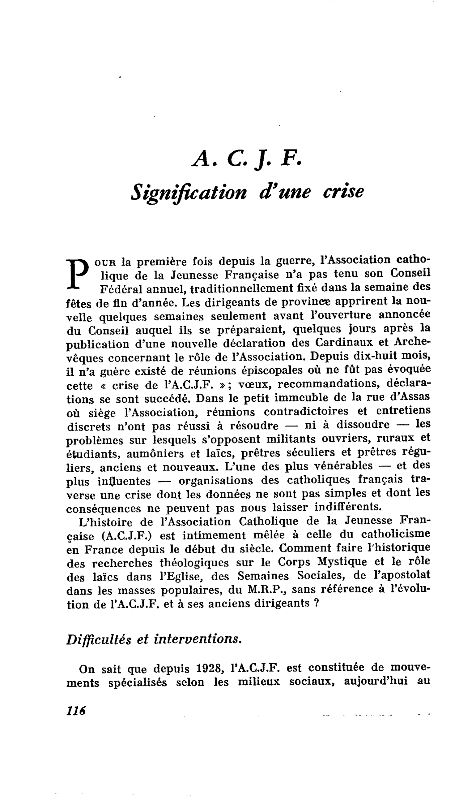A. C. J. F. Signification d’une crise