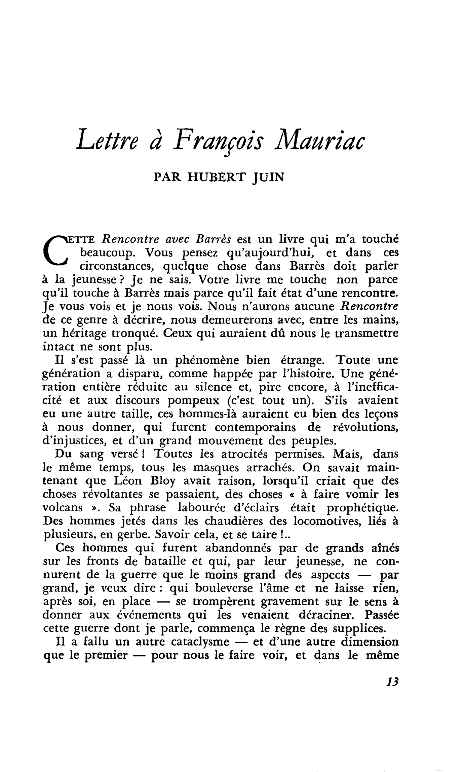 Lettre à François Mauriac