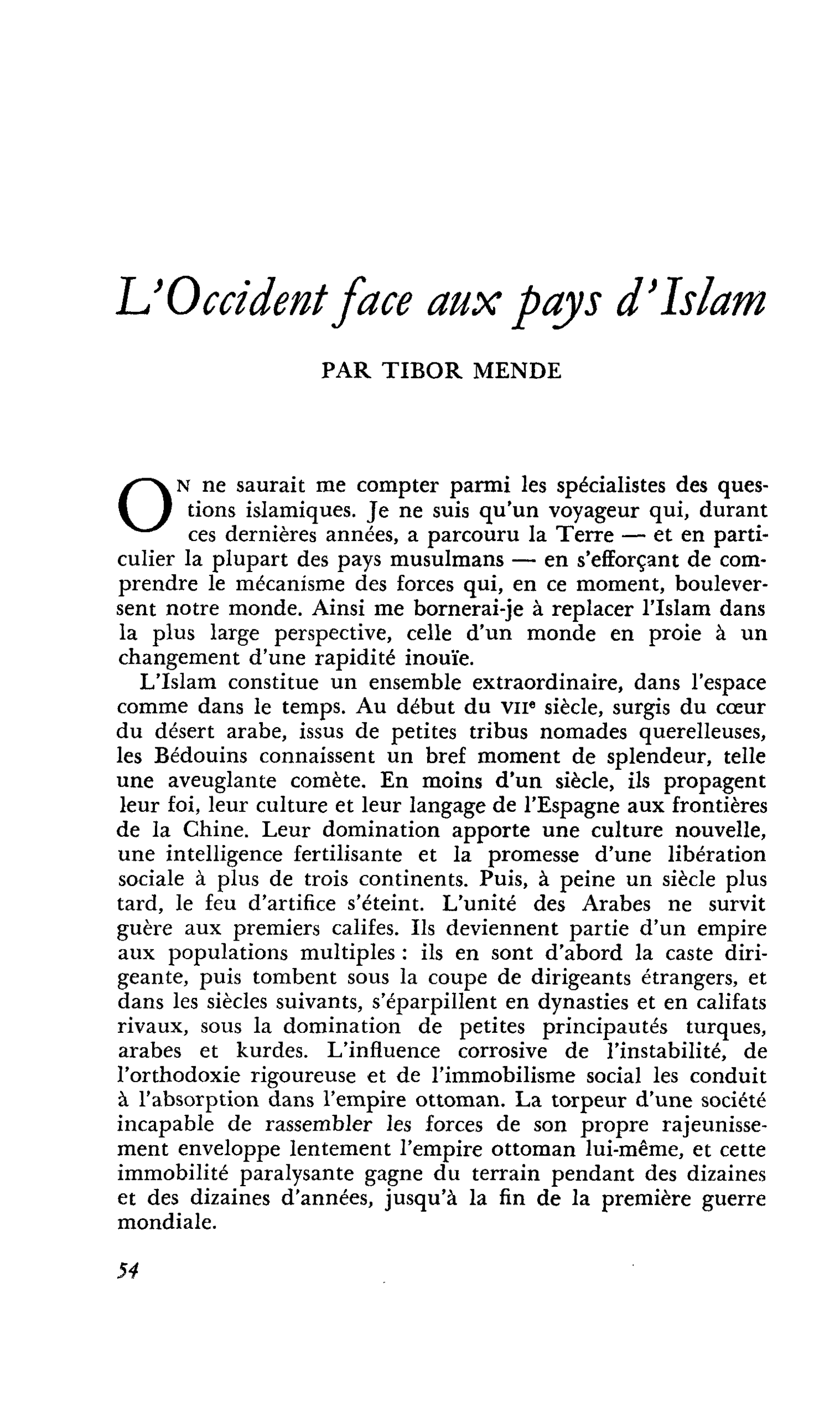 L’Occident face aux pays d’Islam