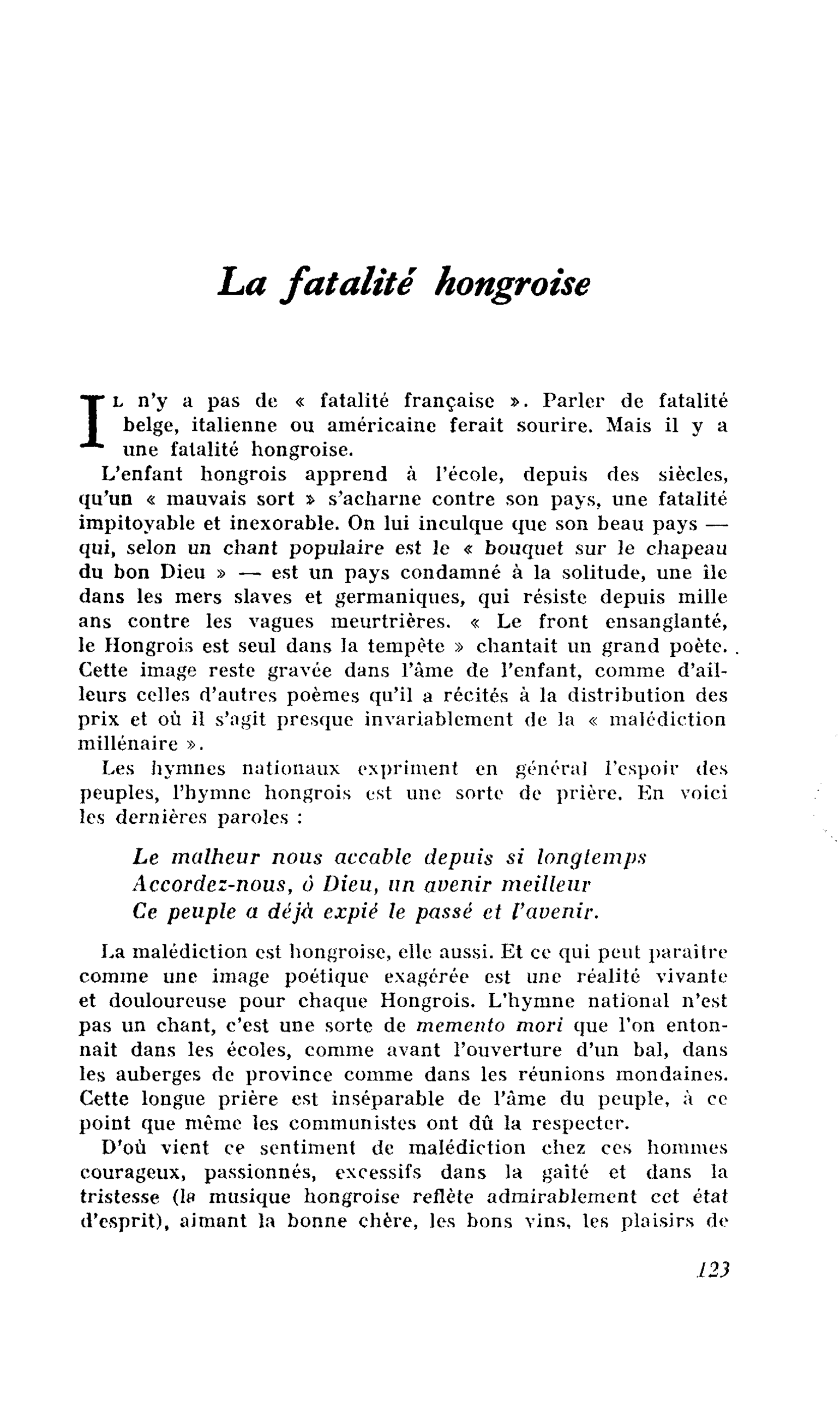 La fatalité hongroise
