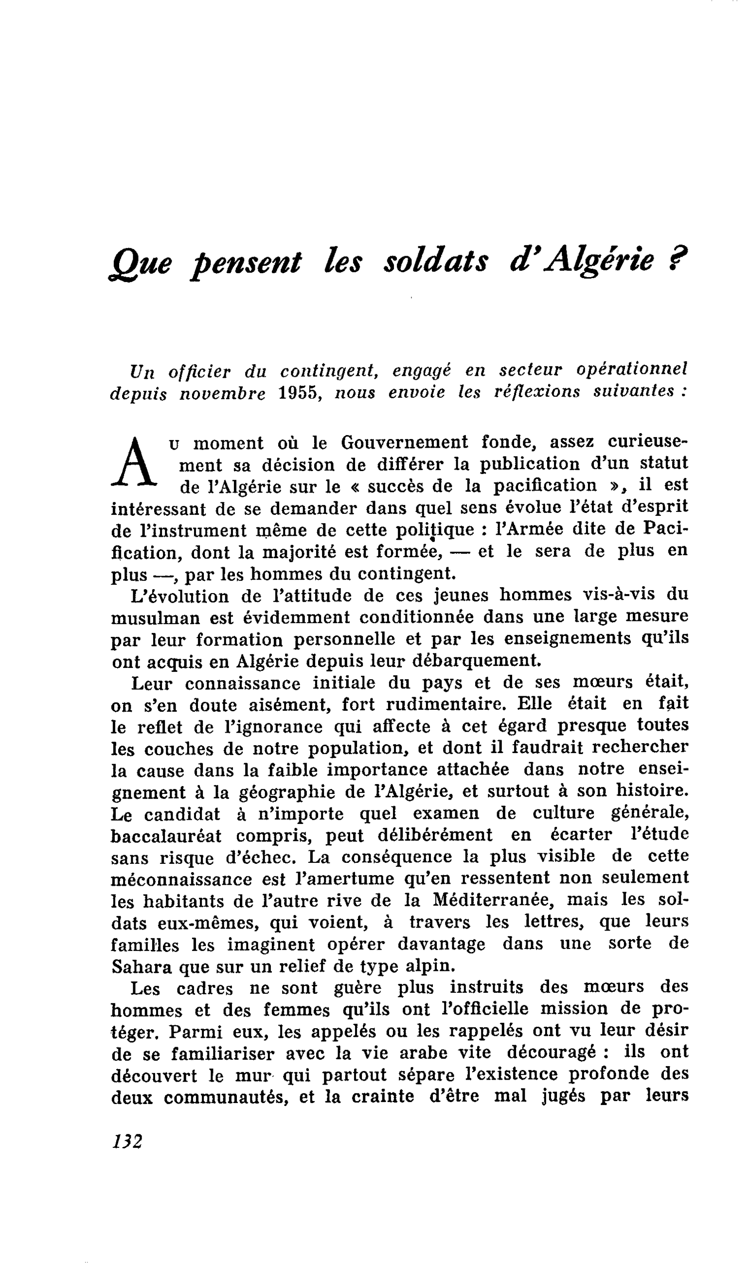 Que pensent les soldats d’Algérie ?