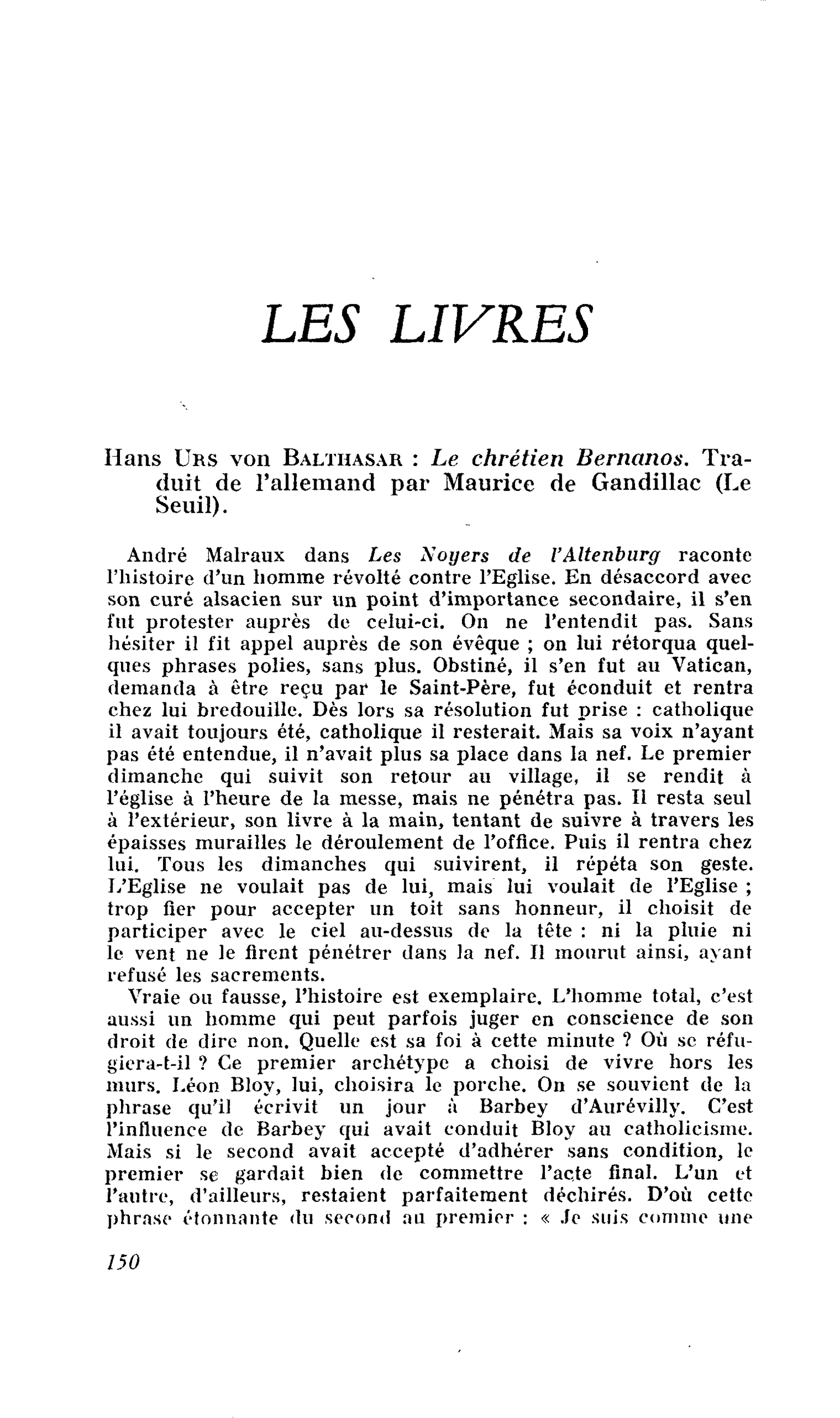 Hans Urs von Balthasar : Le chrétien Bernanos. Traduit de l’allemand par Maurice de Gandillac
