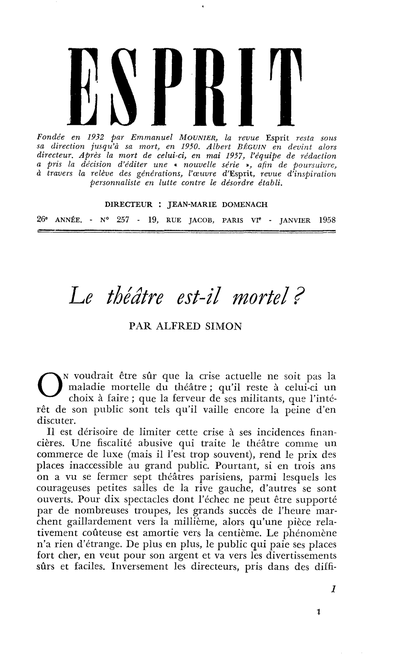 Le théâtre est-il mortel ?