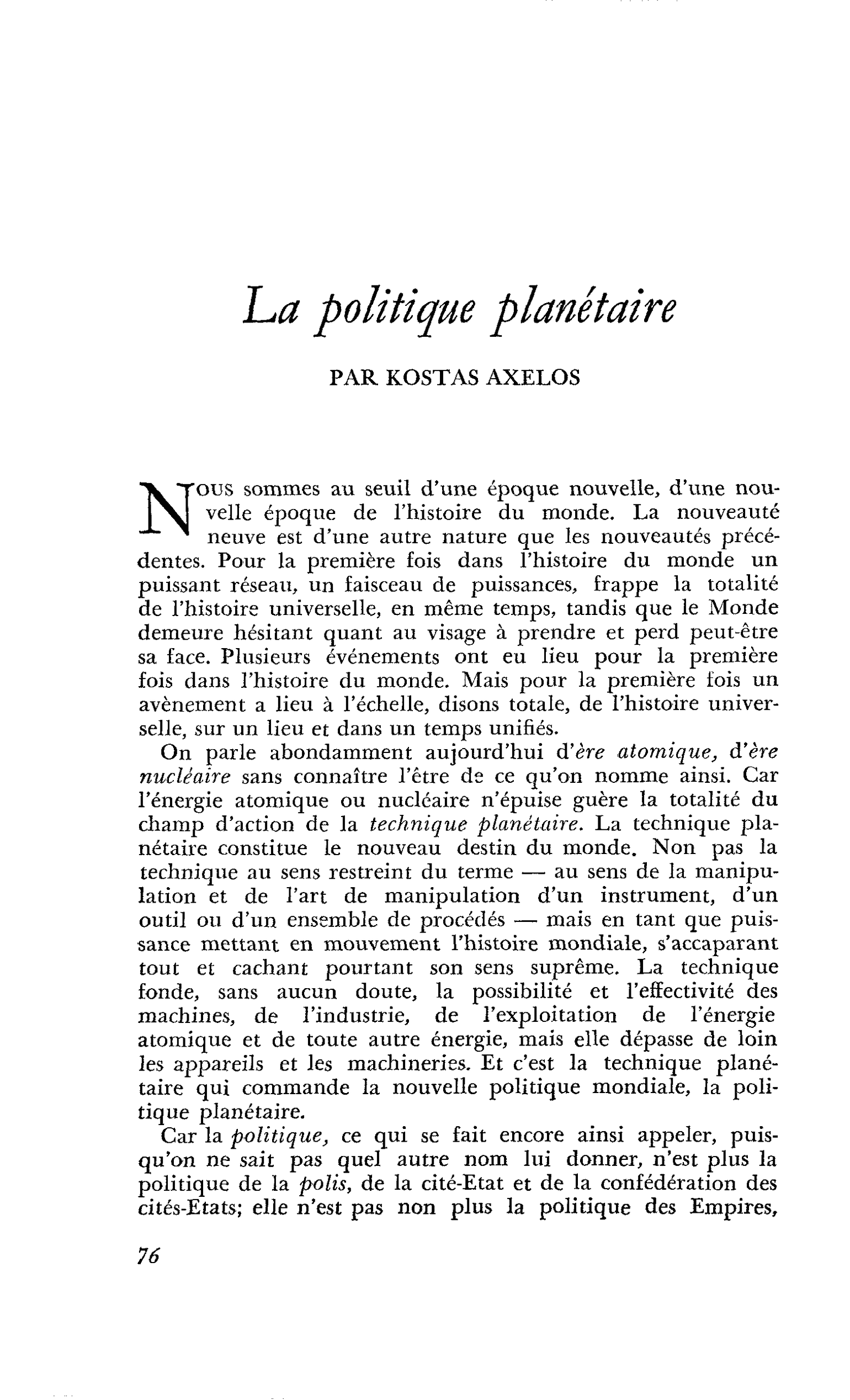 La politique planétaire