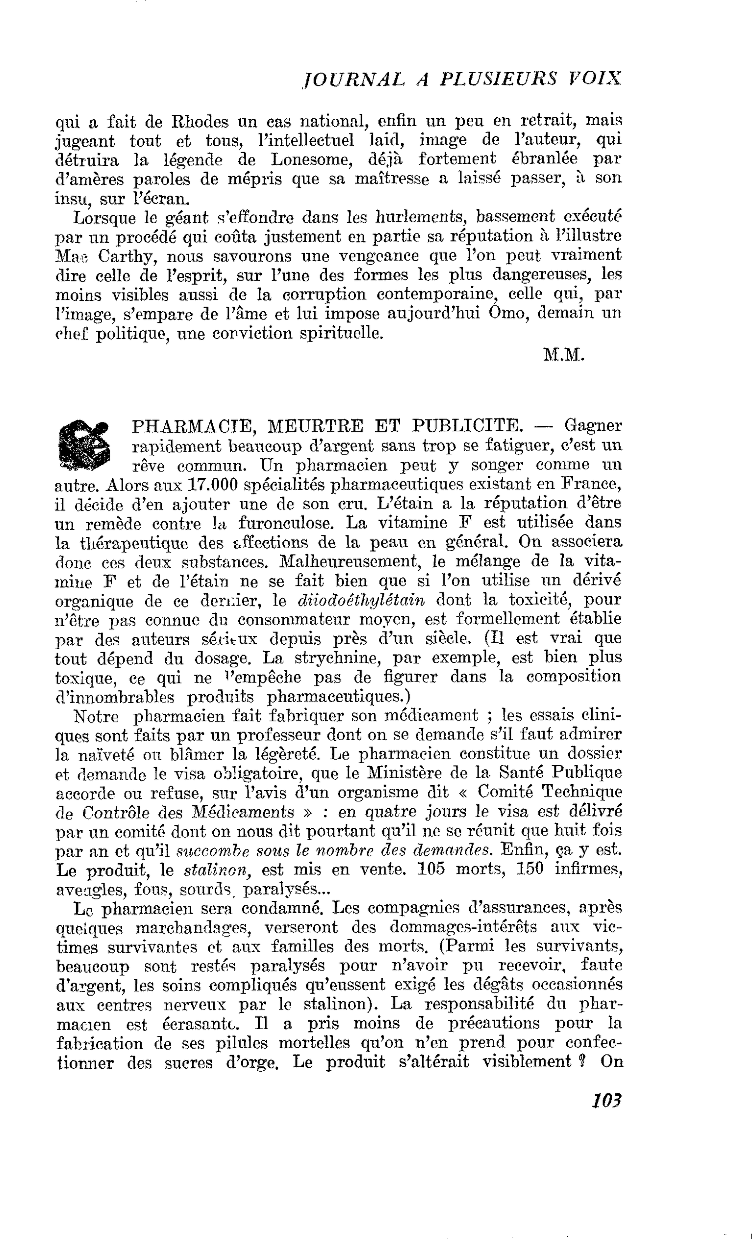 PHARMACIE, MEURTRE ET PUBLICITE