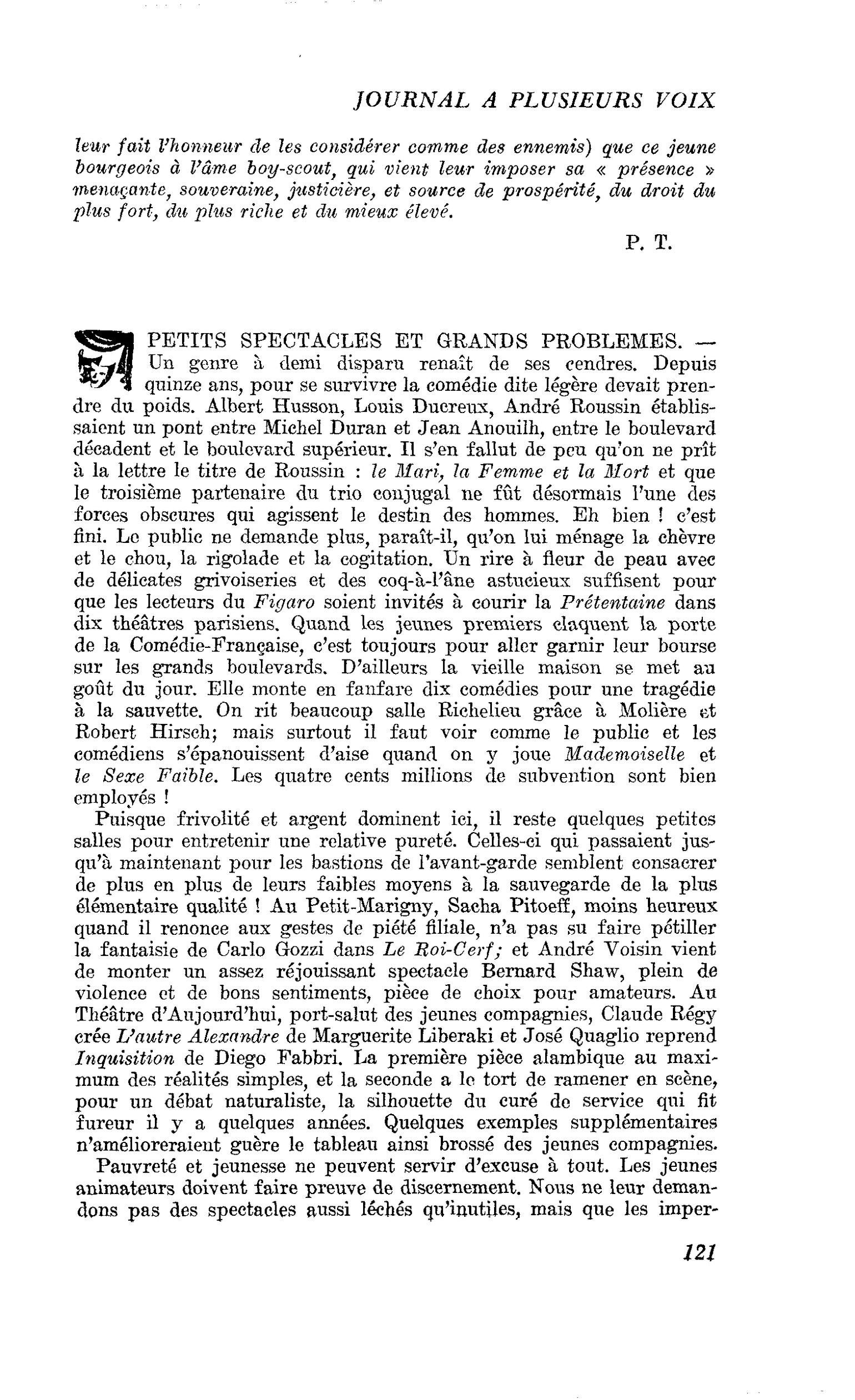 PETITS SPECTACLES ET GRANDS PROBLEMES