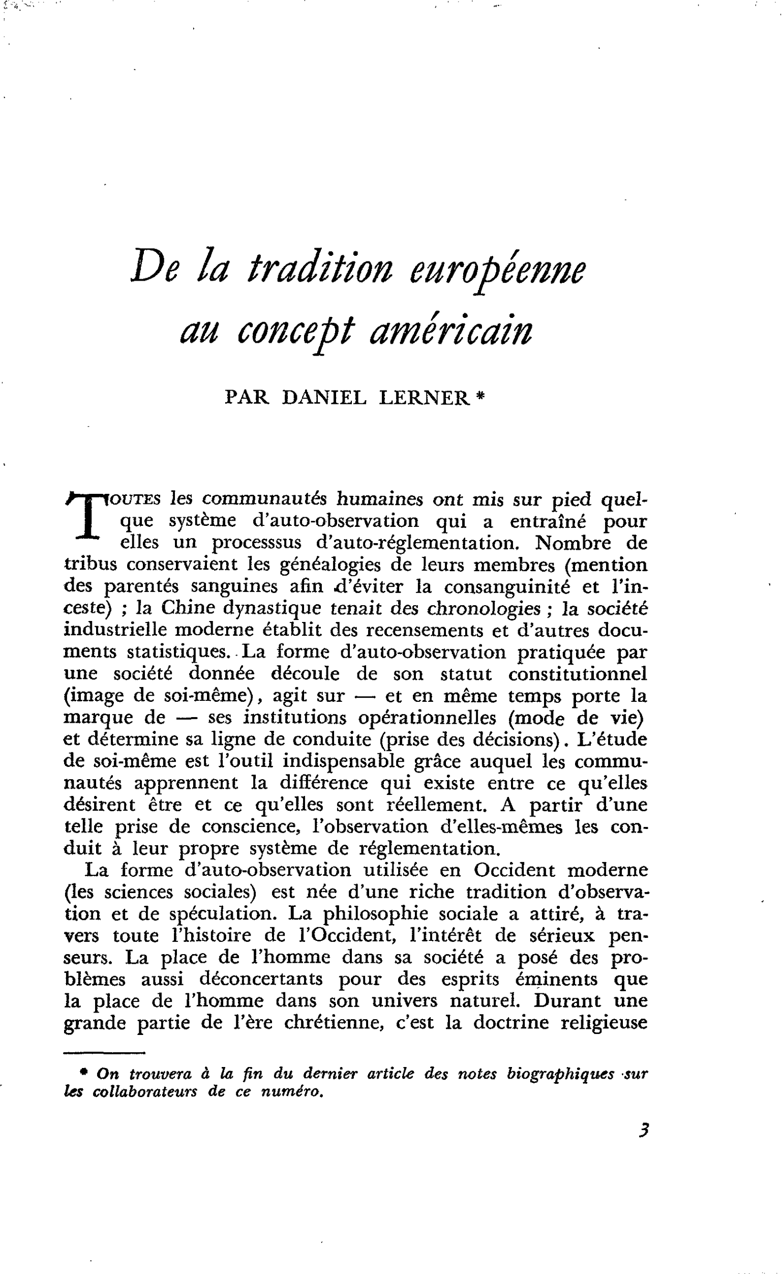 De la tradition européenne au concept américain