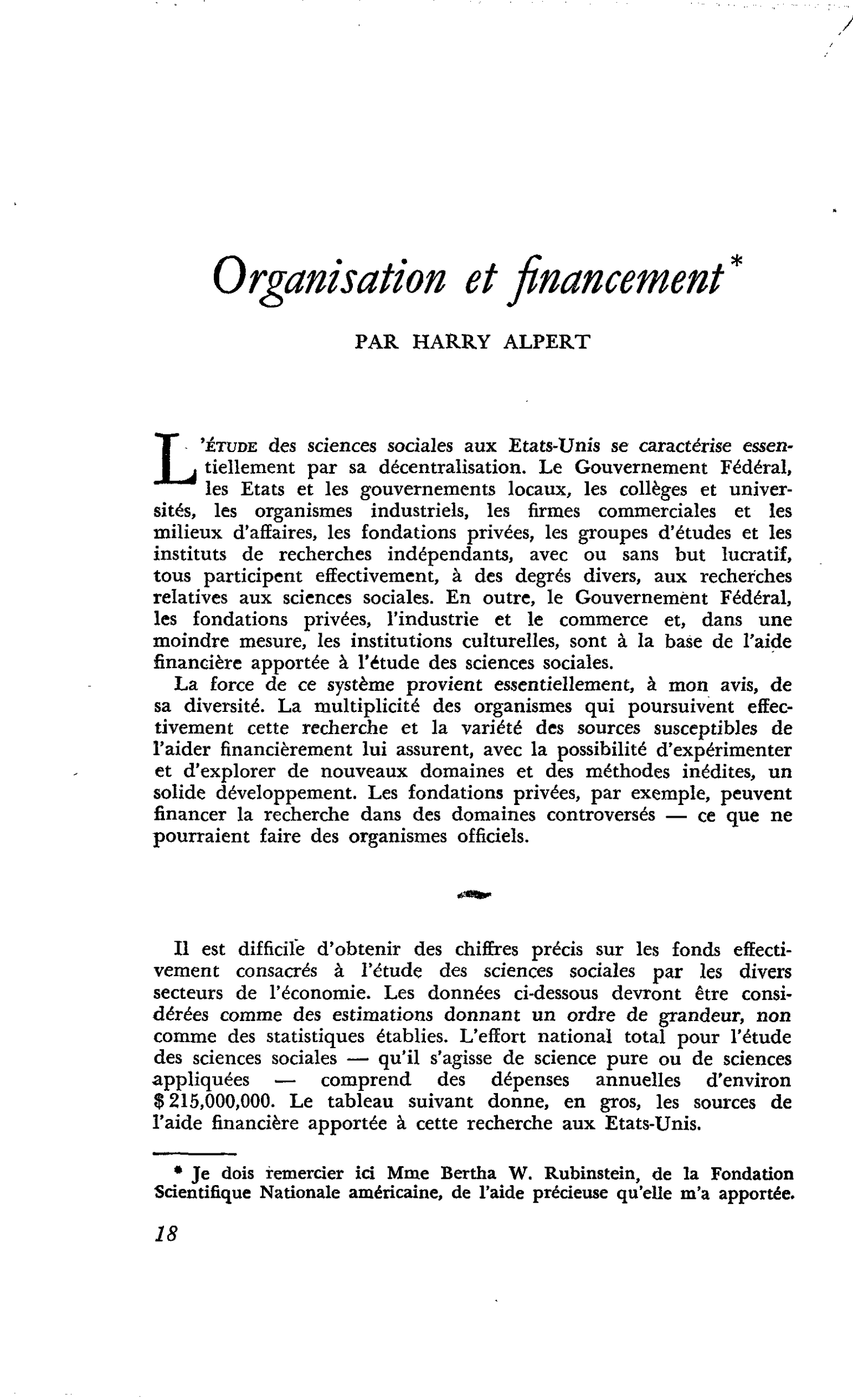 Organisation et financement