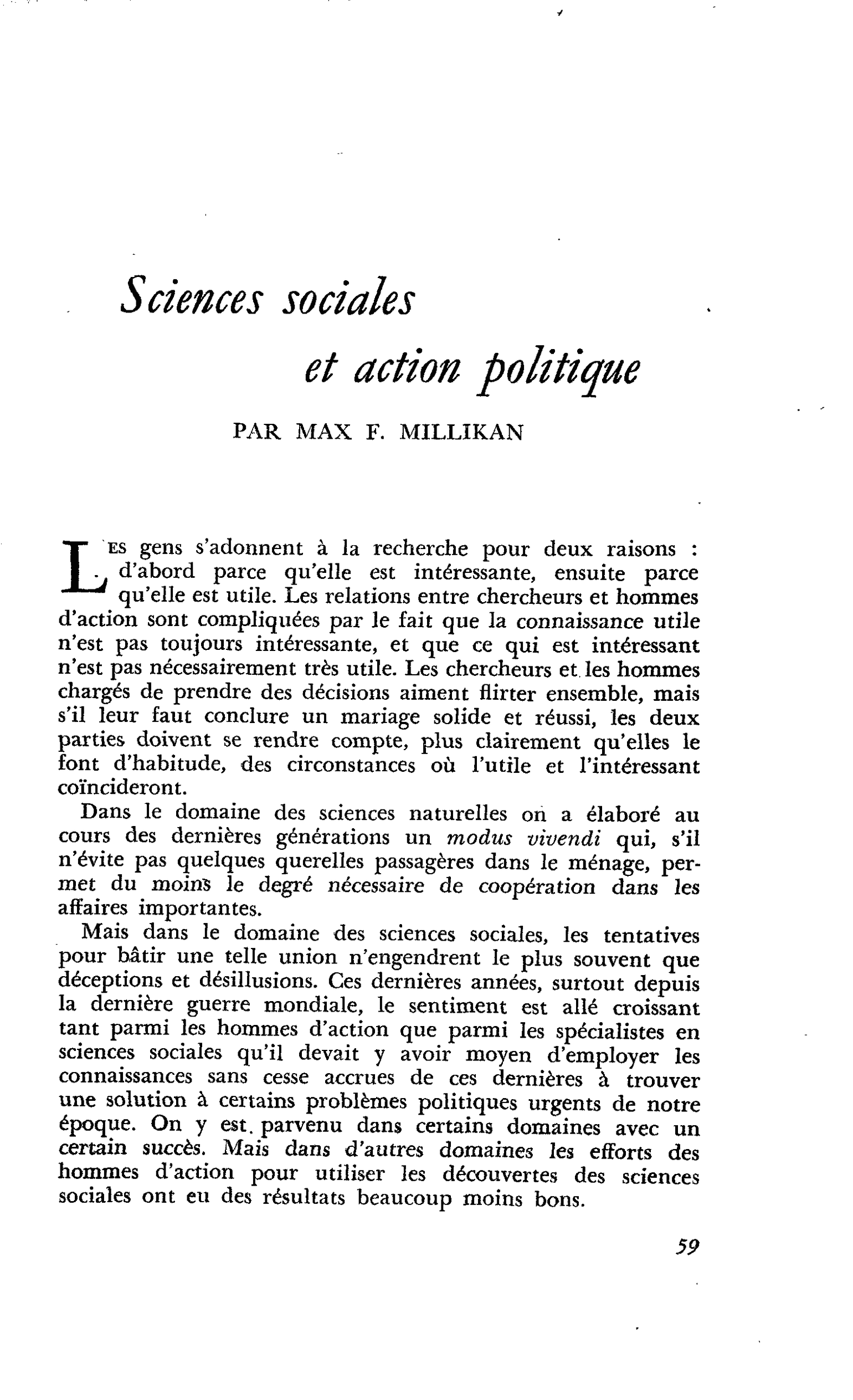 Sciences sociales et action politique