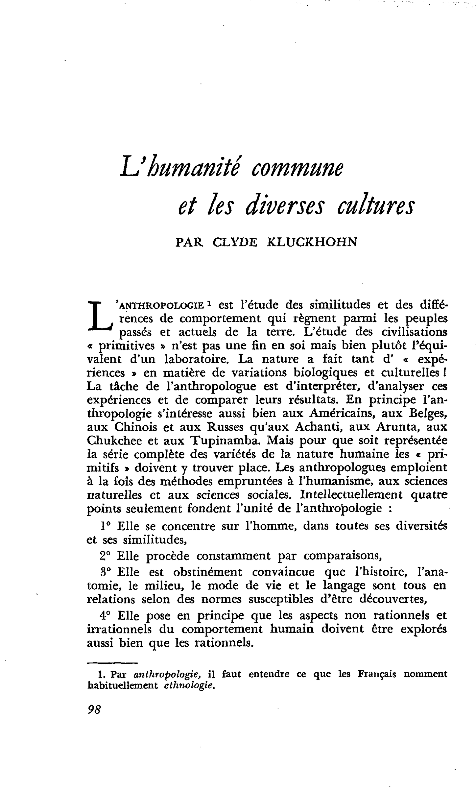 L’humanité commune et les diverses cultures