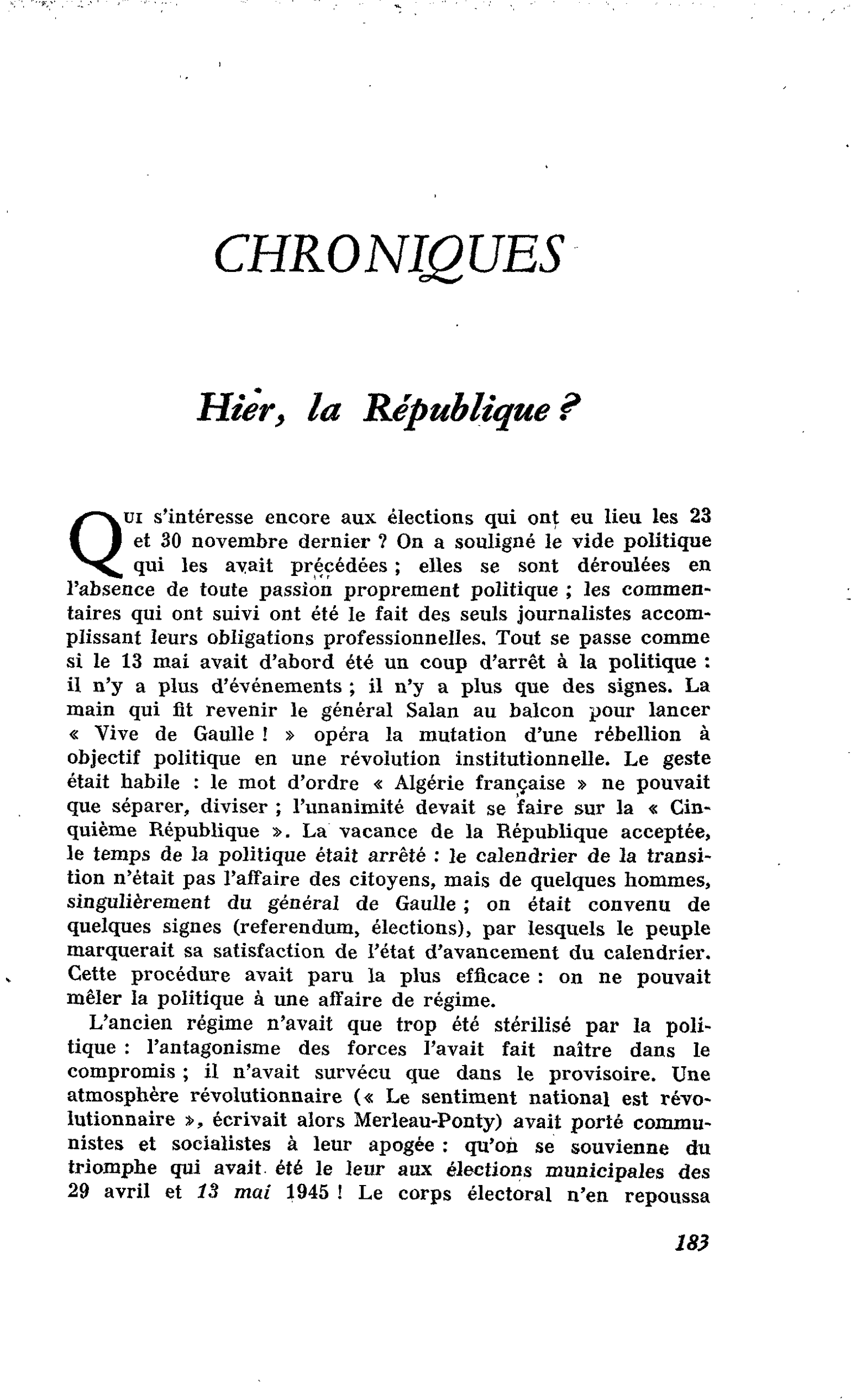 Hier, la République ?