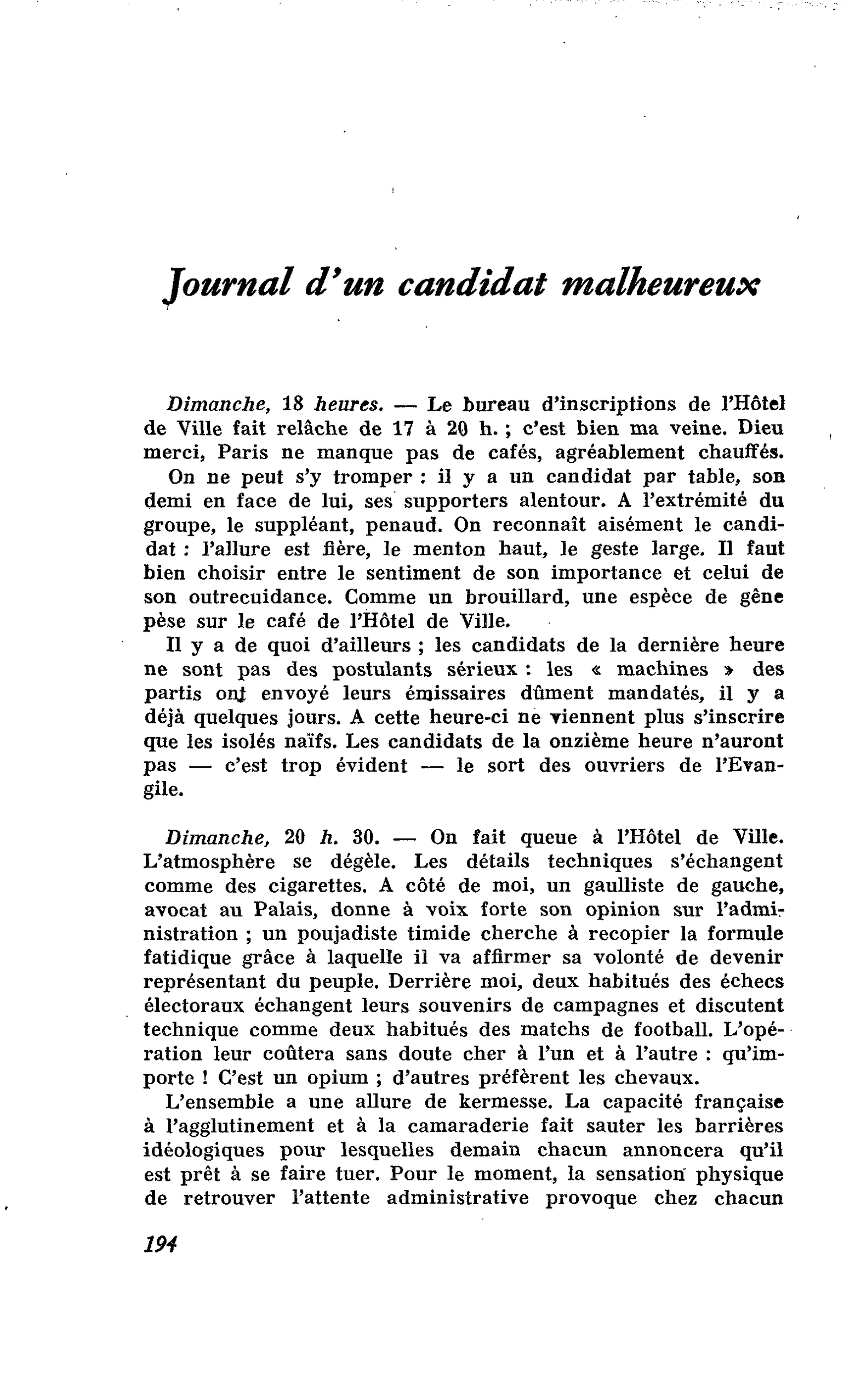 Journal d’un candidat malheureux