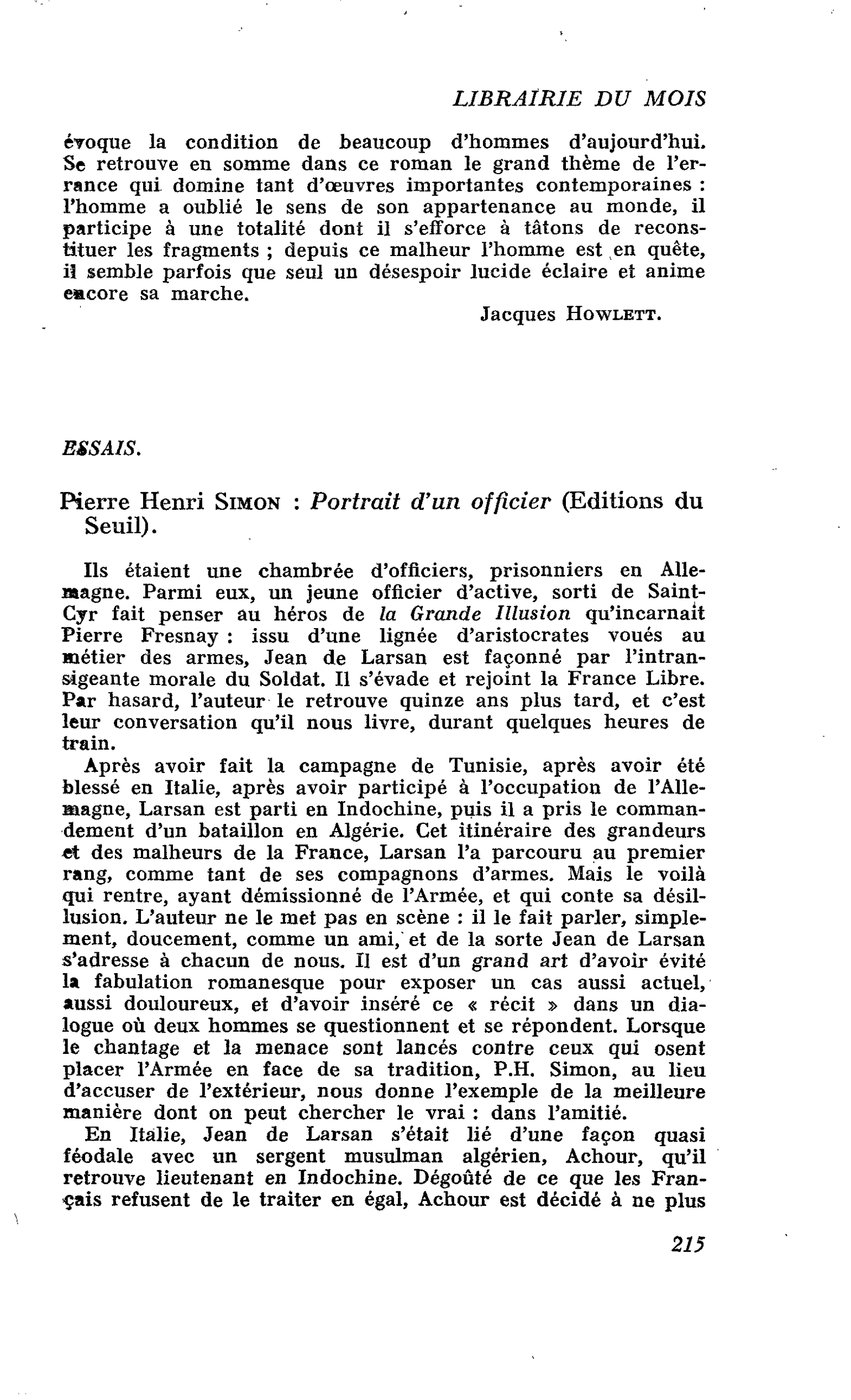 Pierre Henri Simon : Portrait d’un officier