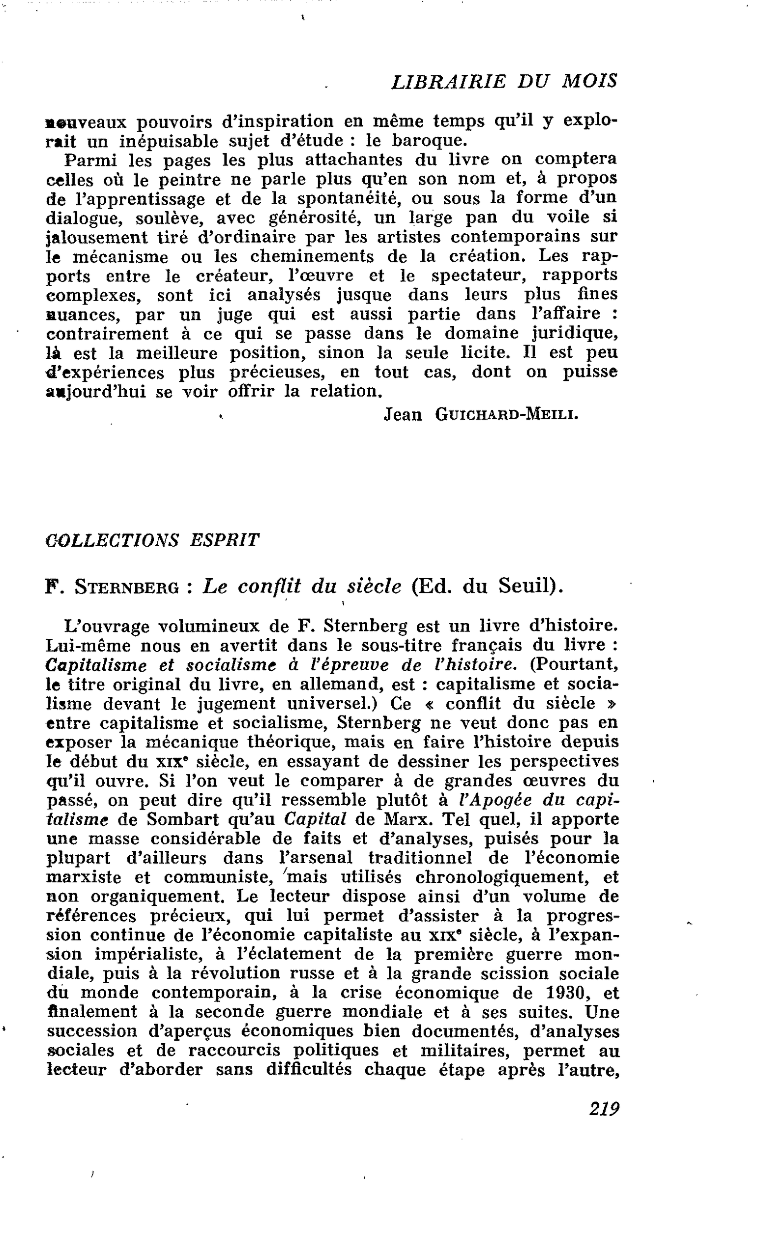 F. Sternberg : Le conflit du siècle