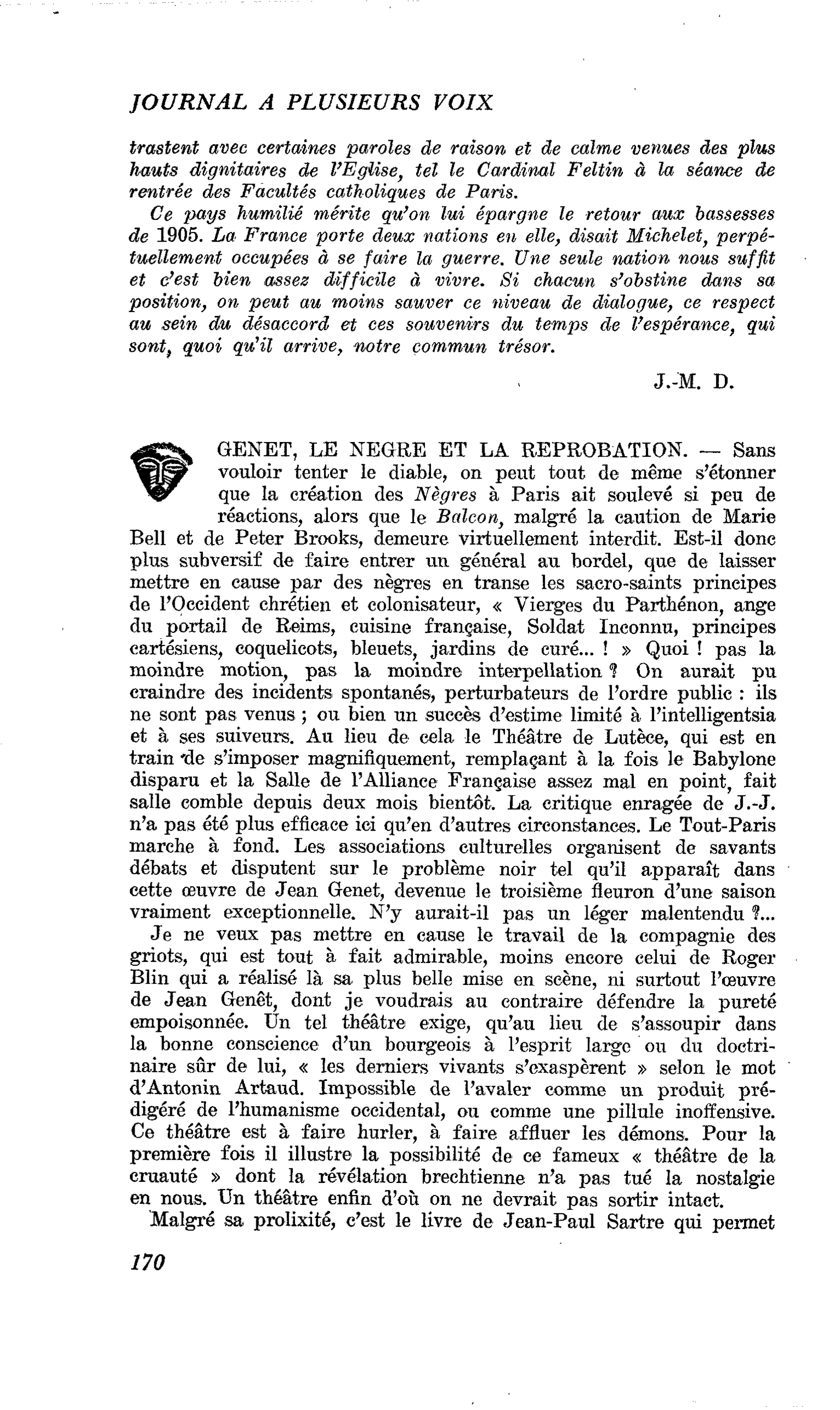 GENET, LE NEGRE ET LA REPROBATION