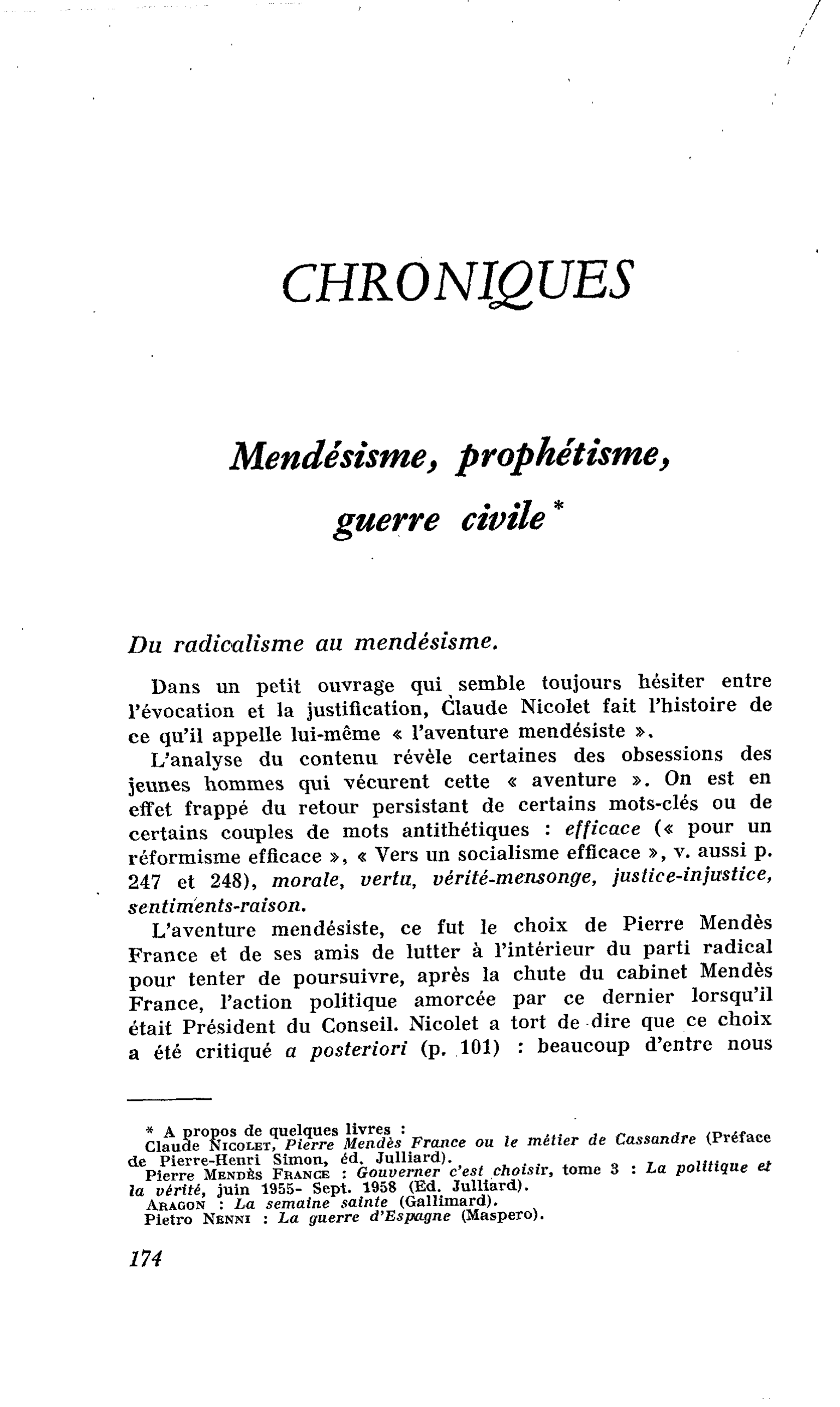 Mendésisme, prophétisme, guerre civile