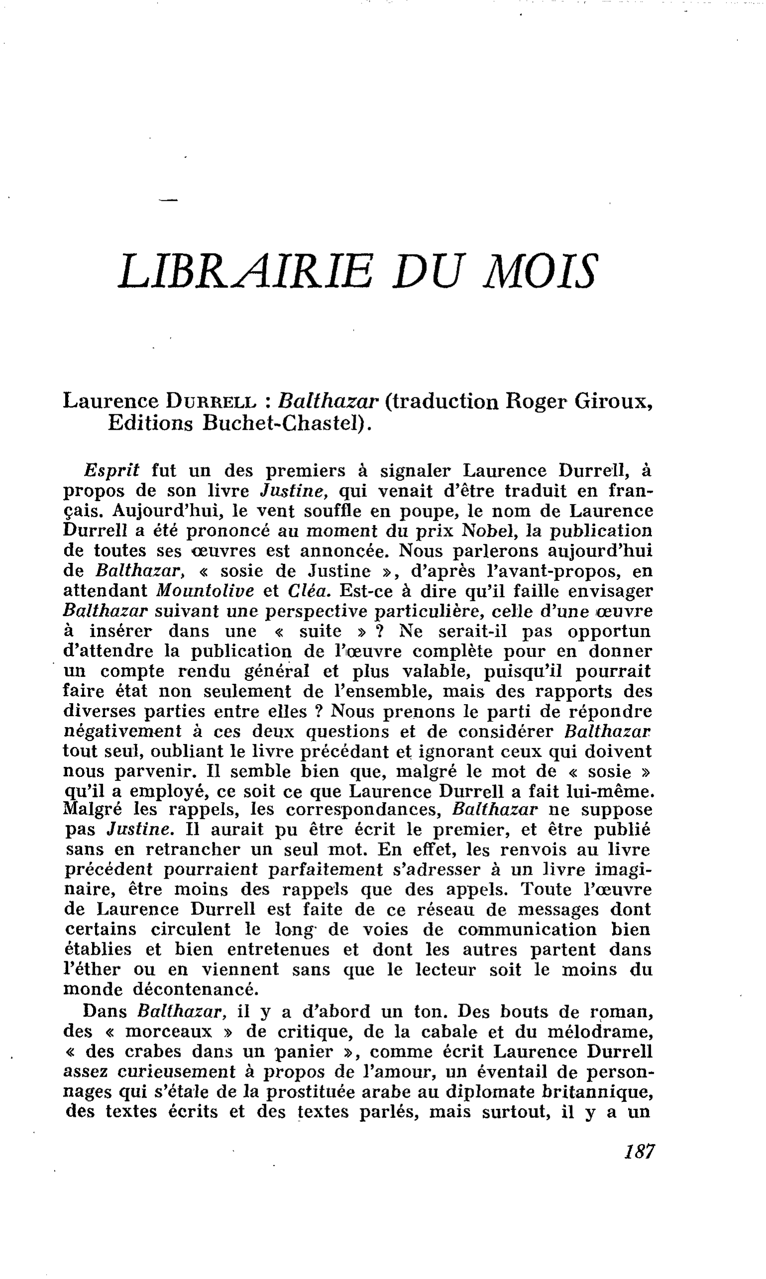 Laurence Durrell : Balthazar