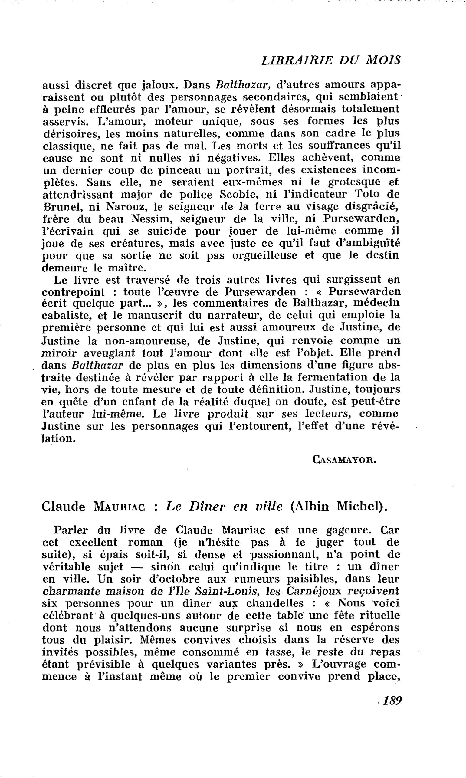 Claude Mauriac : Le Diner en ville