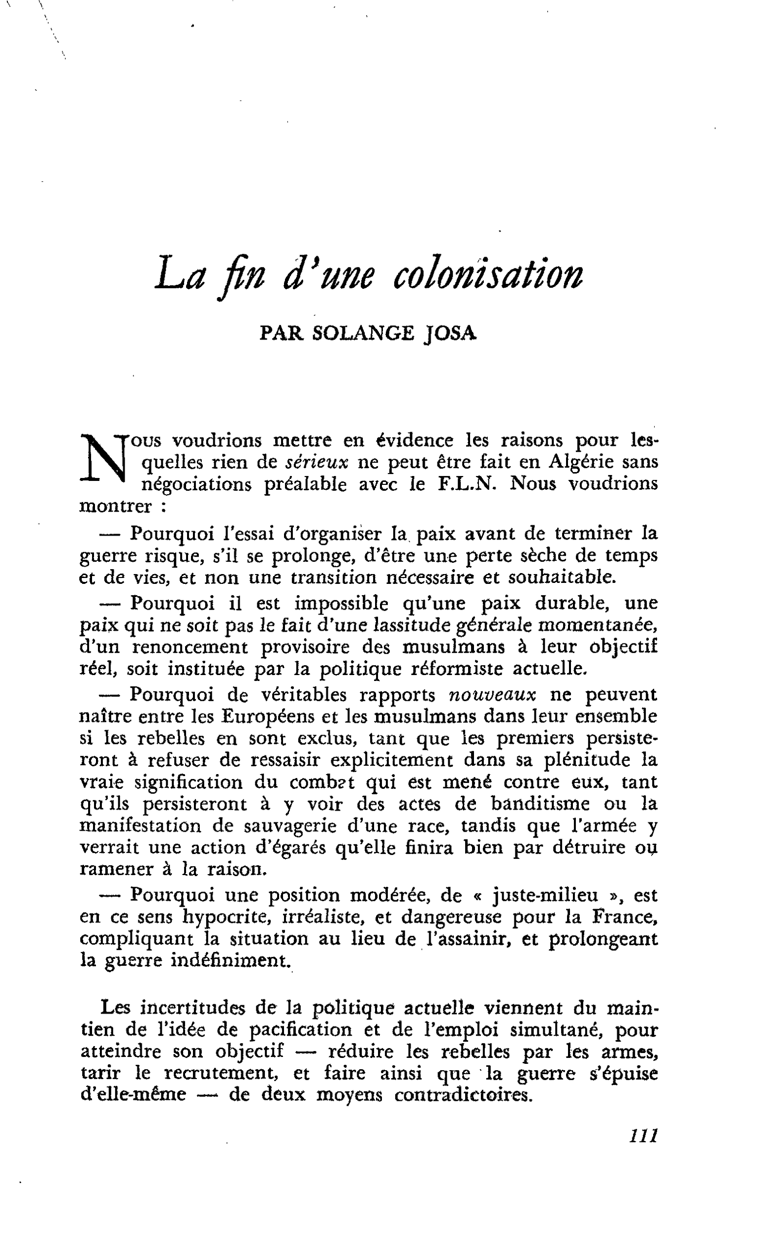La fin d’une colonisation