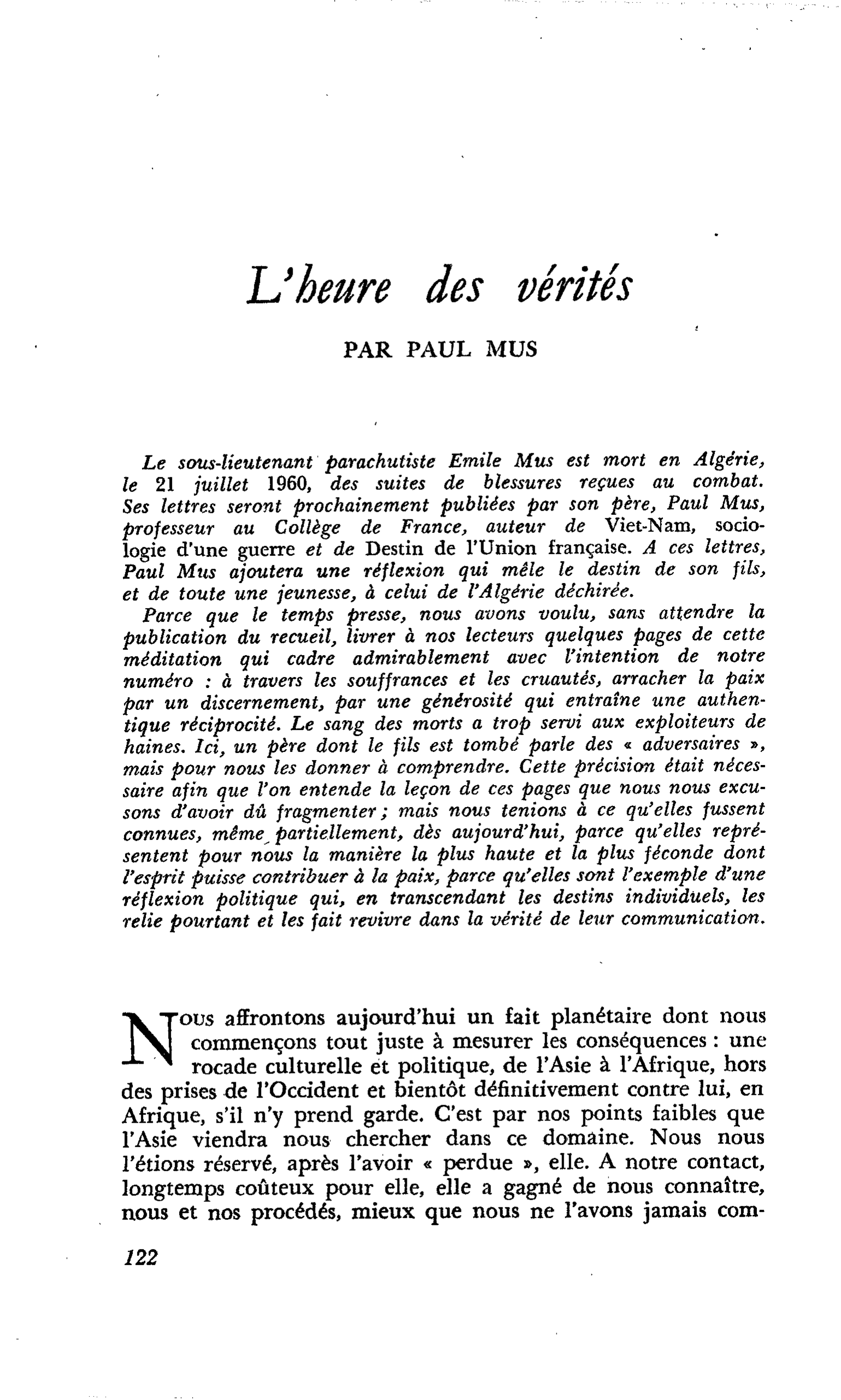L’heure des vérités