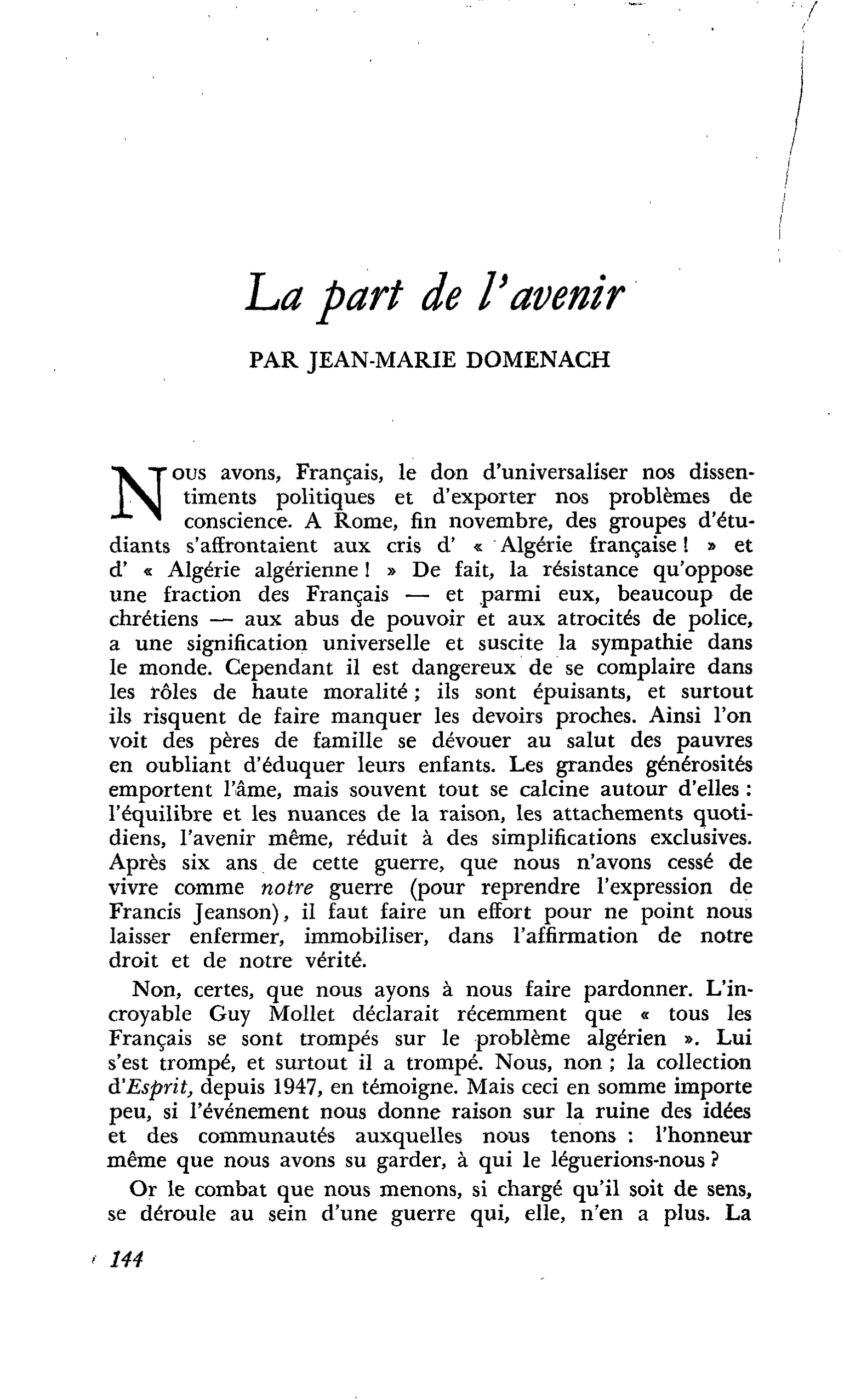 La part de l’avenir