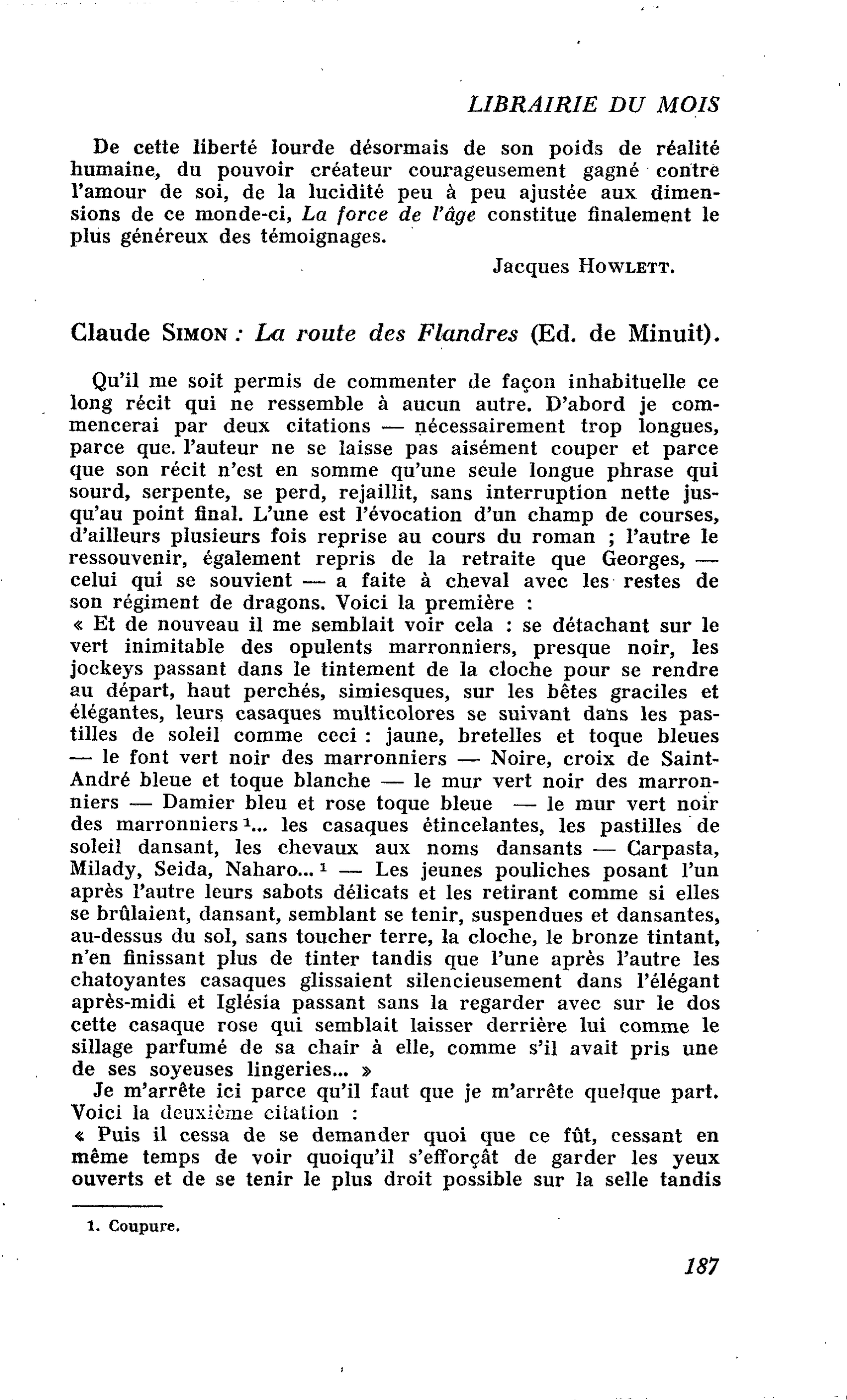 Claude Simon: La route des Flandres