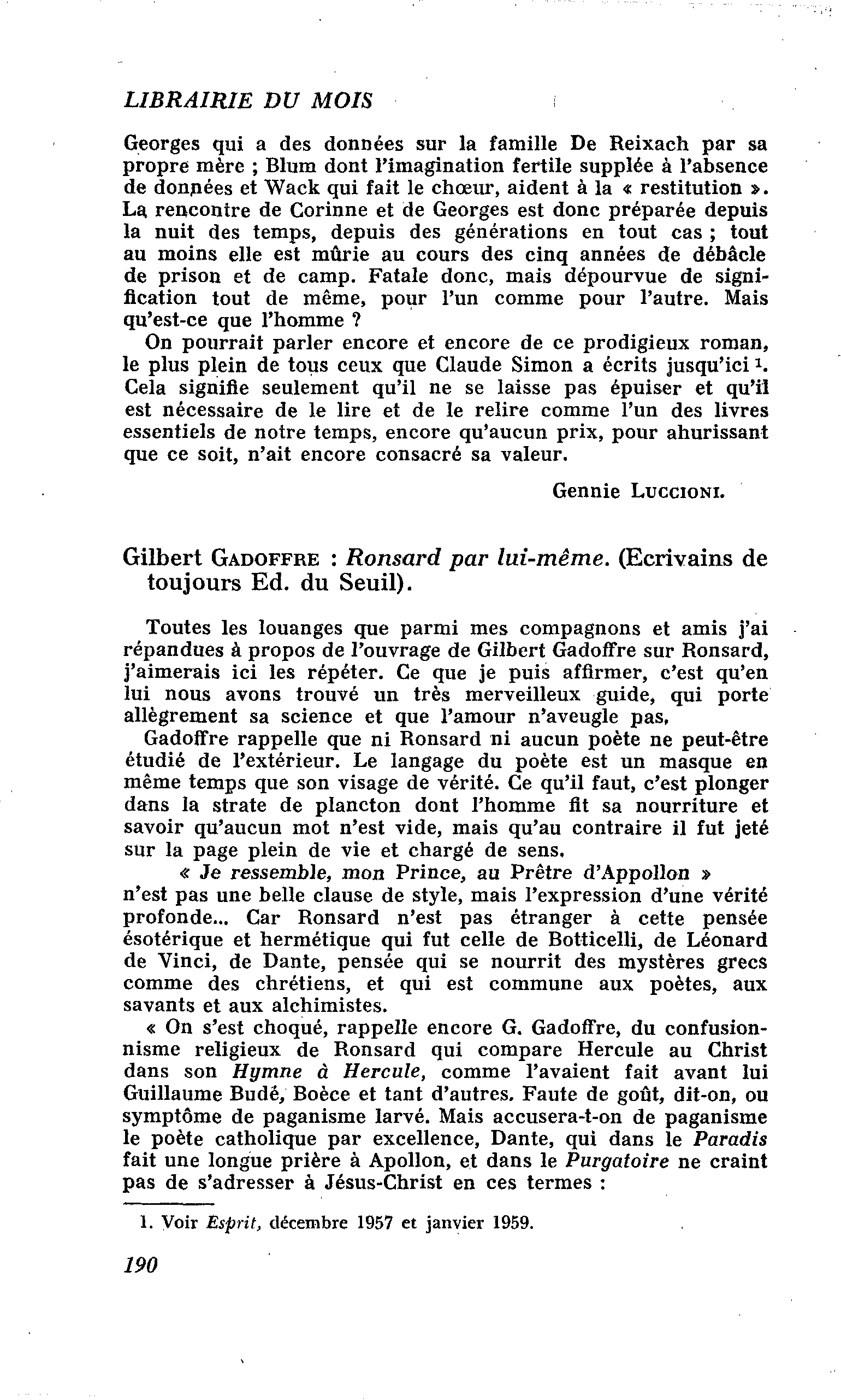 Gilbert Gadoffre : Ronsard par lui-même