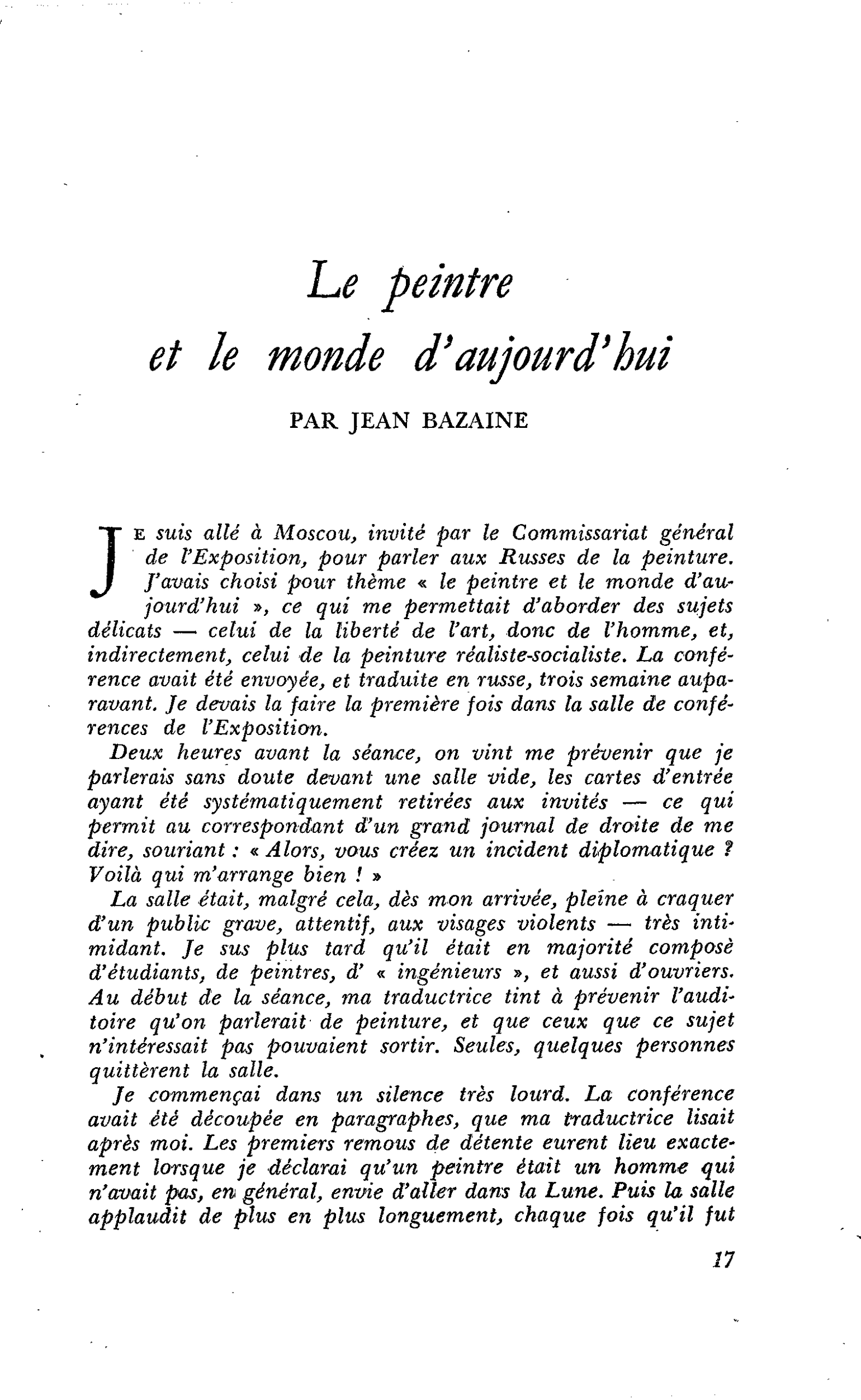 Le peintre et le monde d’aujourd’hui
