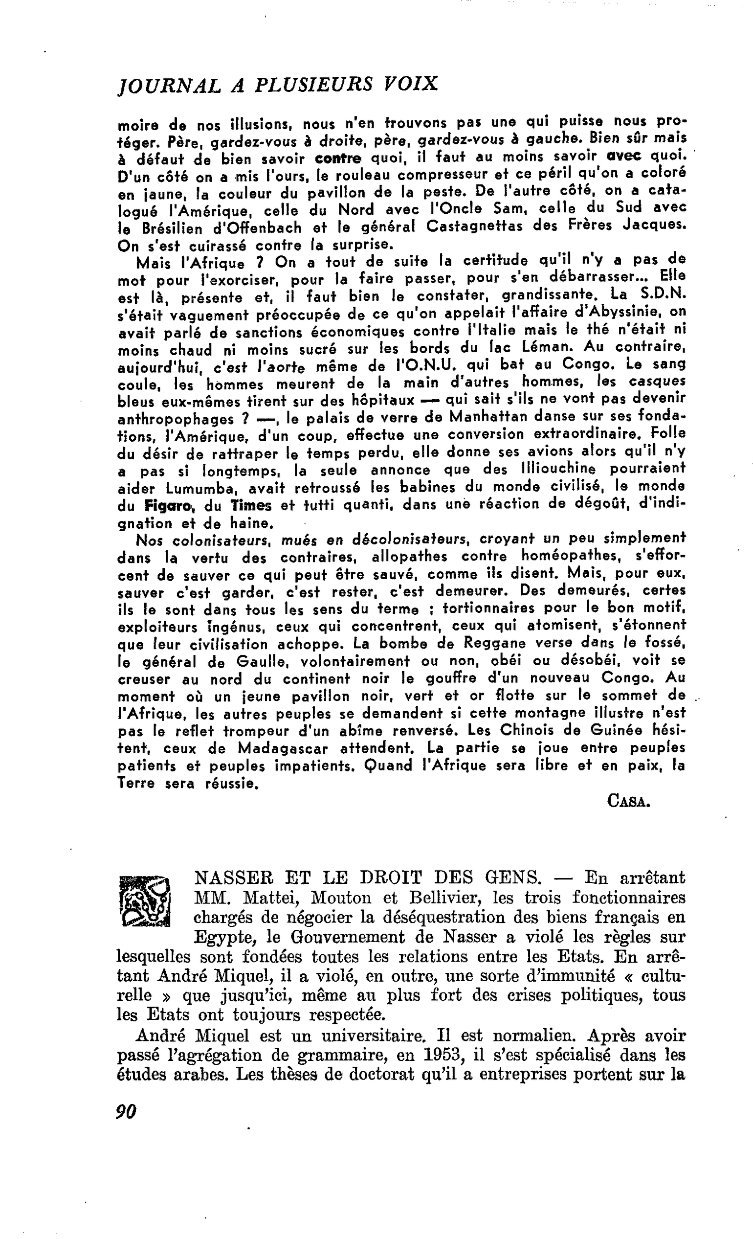 NASSER ET LE DROIT DES GENS