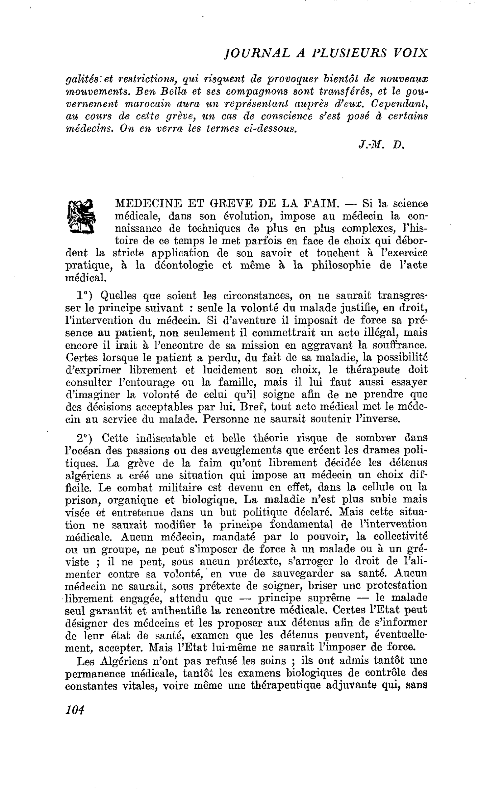 MEDECINE ET GREVE DE LA FAIM