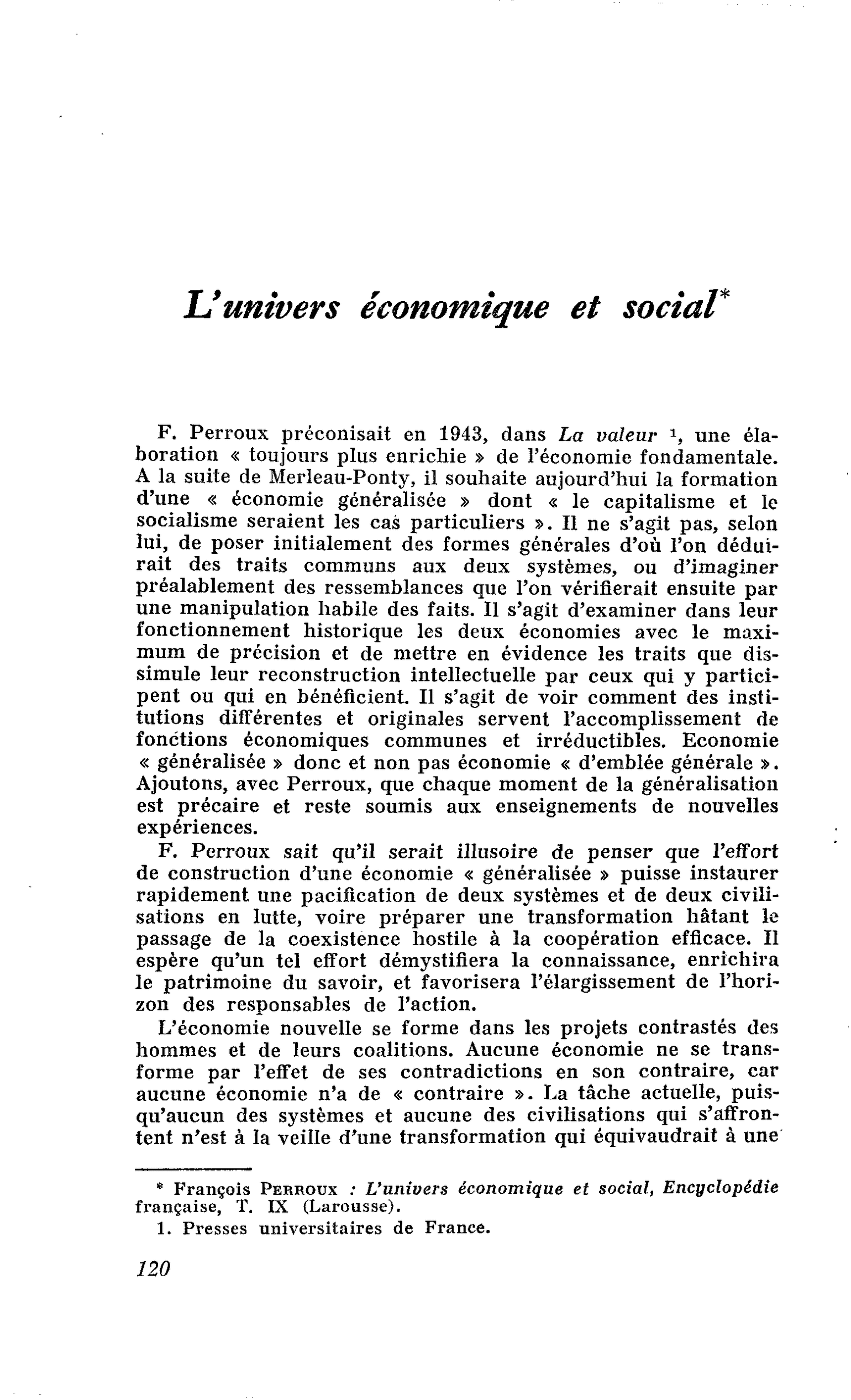 L’univers économique et social