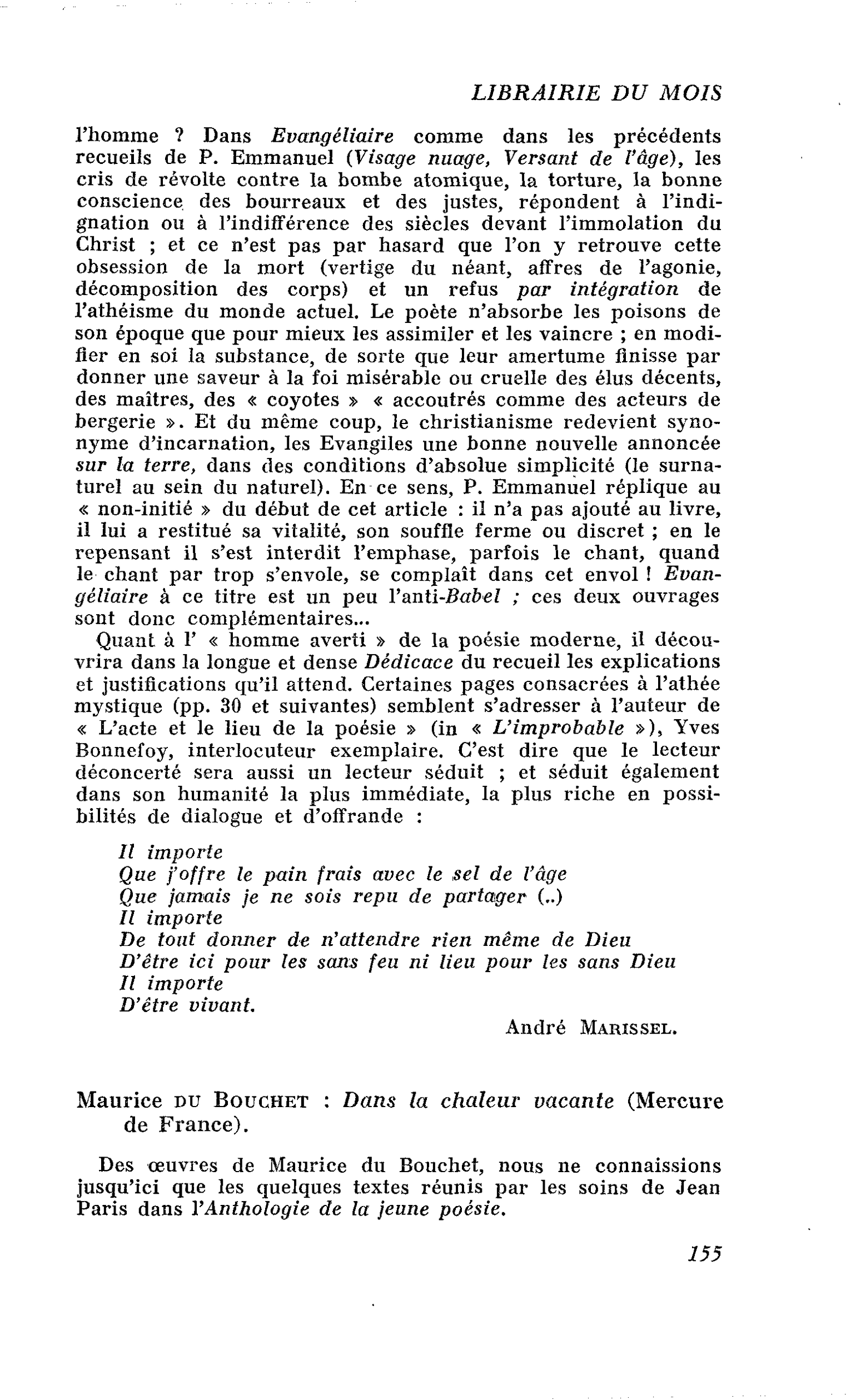 Maurice du Bouchet : Dans la chaleur vacante