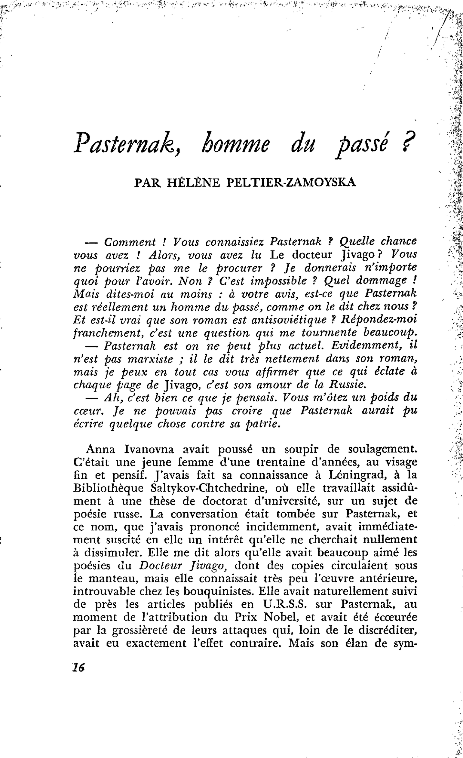 Pasternak, homme du passé ?