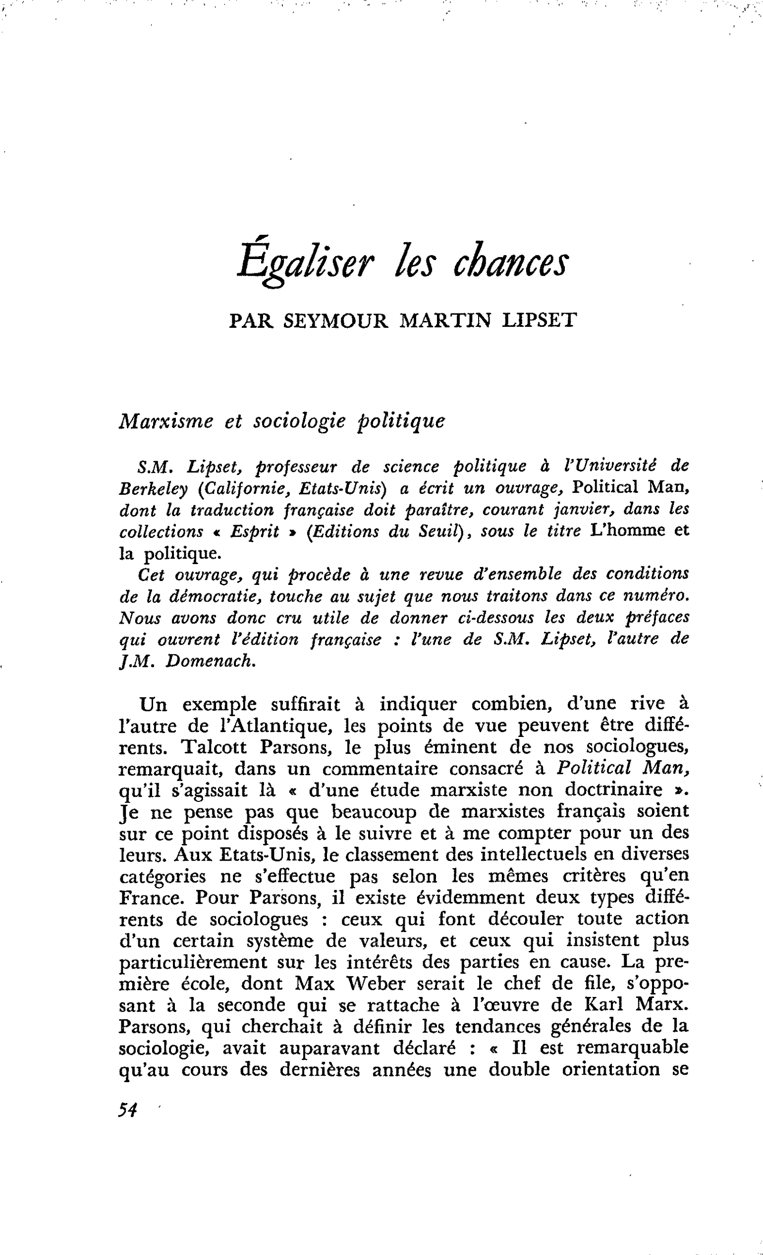 Égaliser les chances