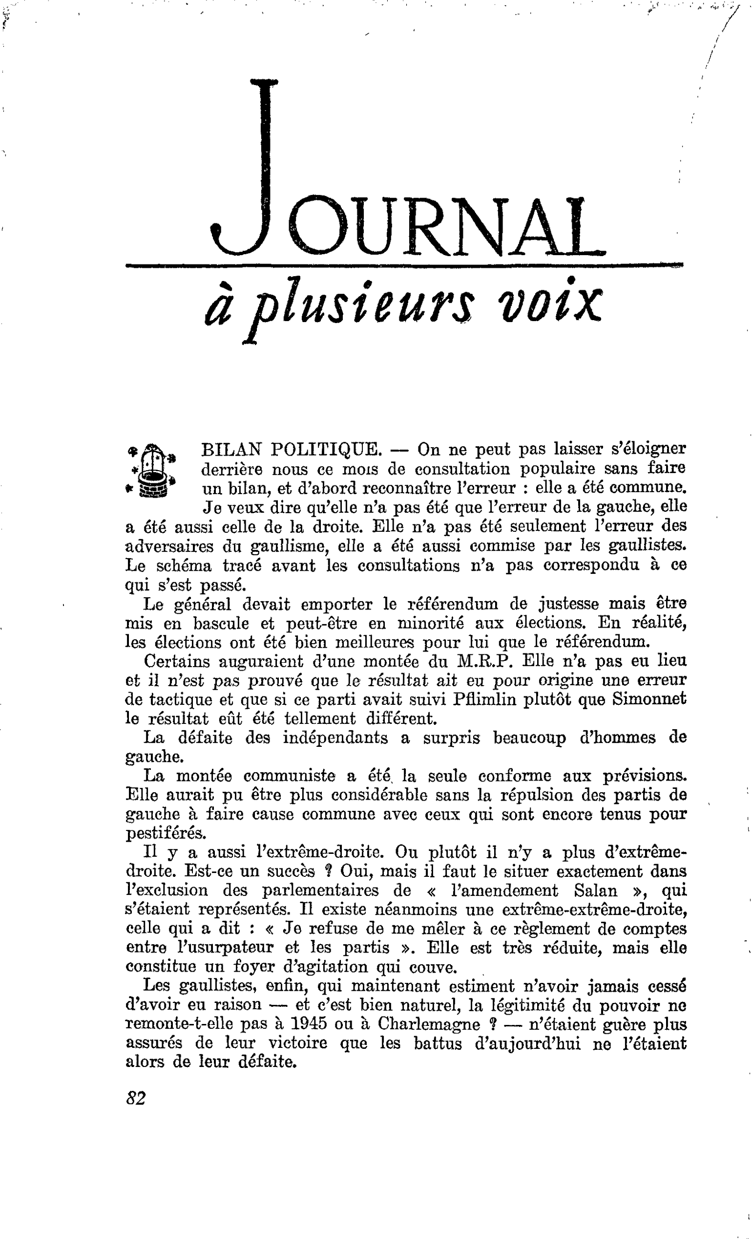 BILAN POLITIQUE