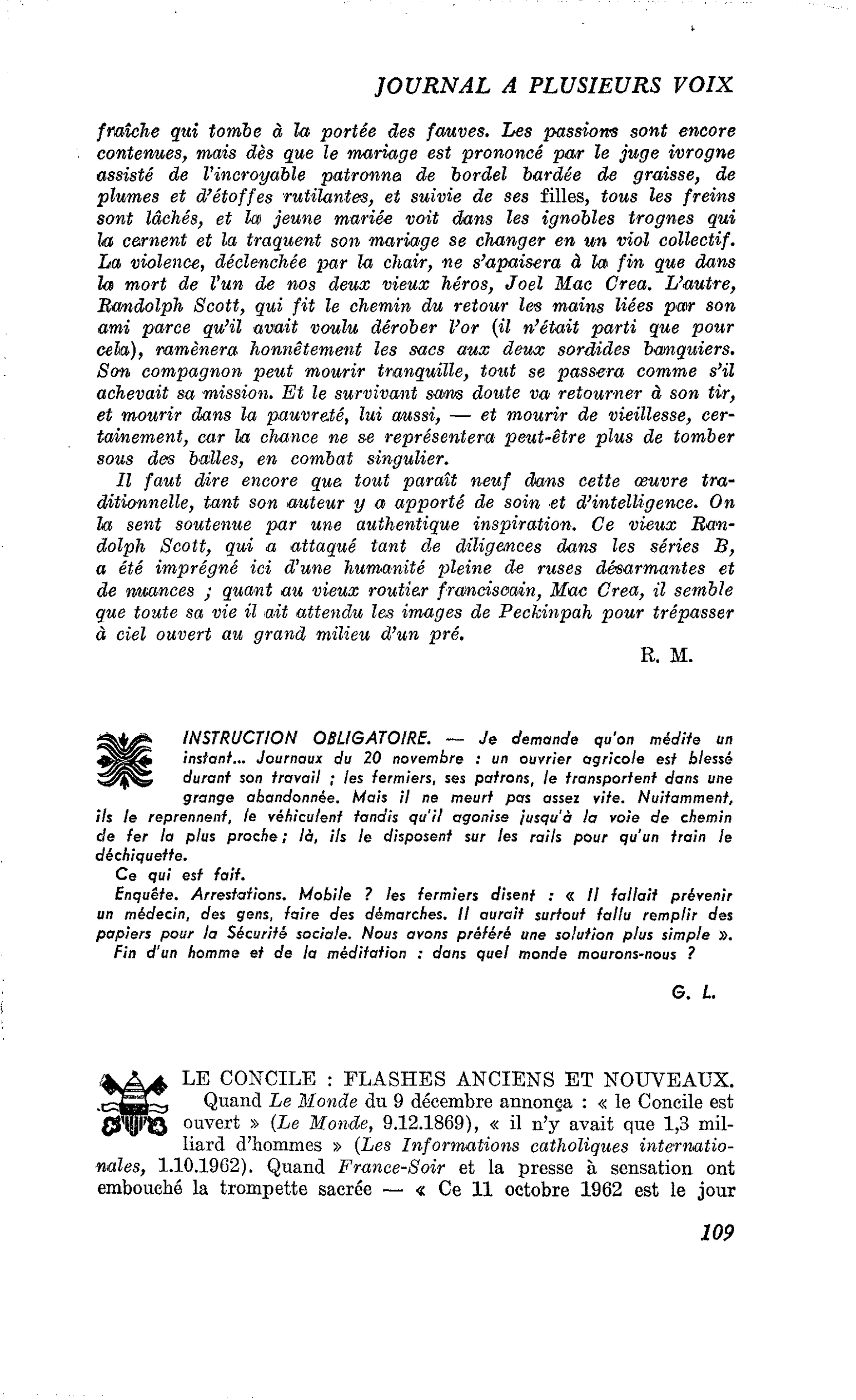 LE CONCILE : FLASHES ANCIENS ET NOUVEAUX