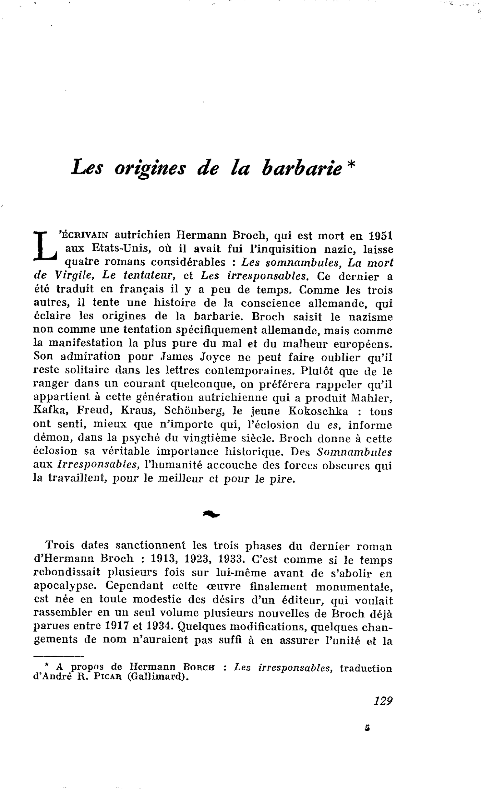 Les origines de la barbarie