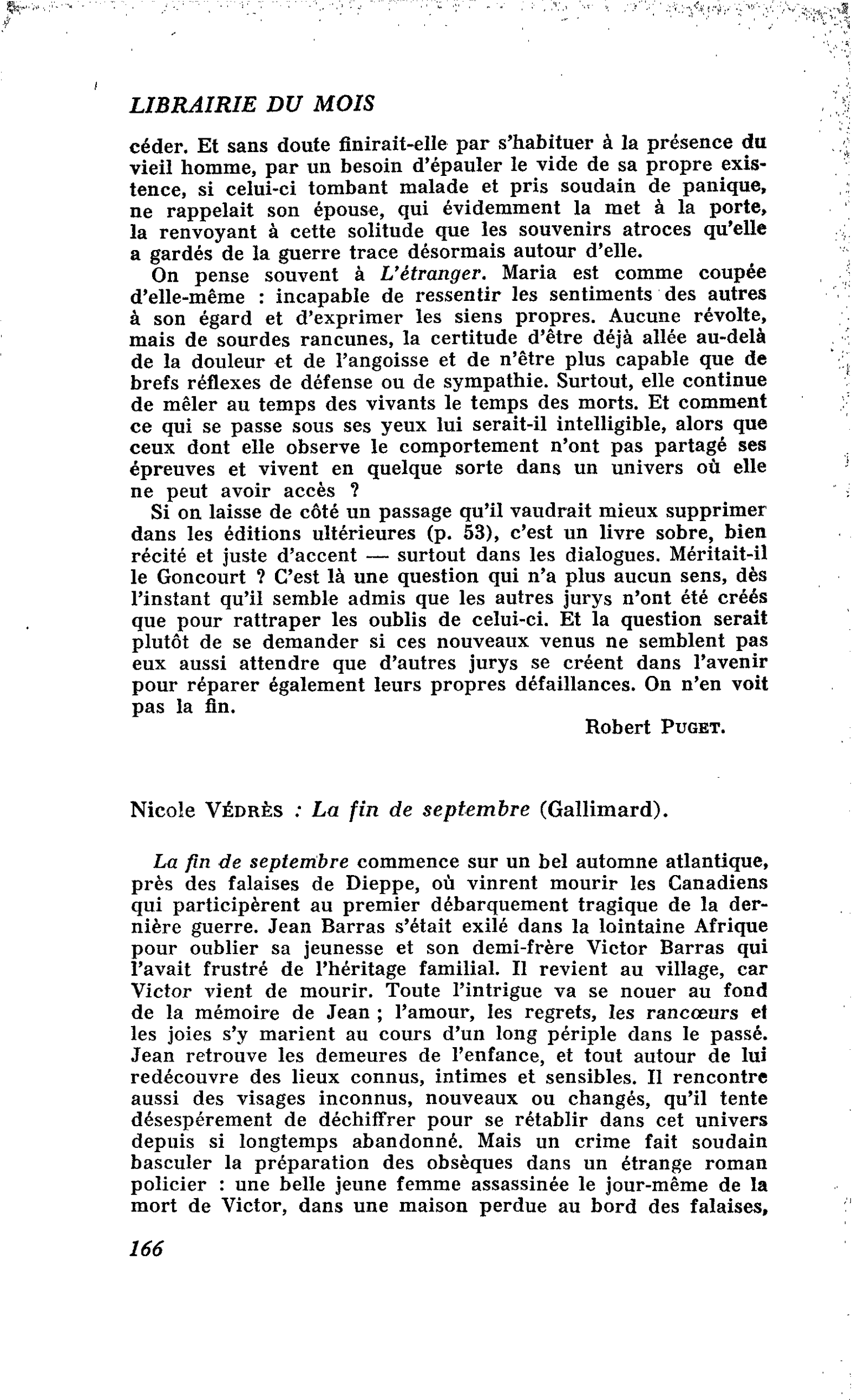 Nicole Védrès : La fin de septembre