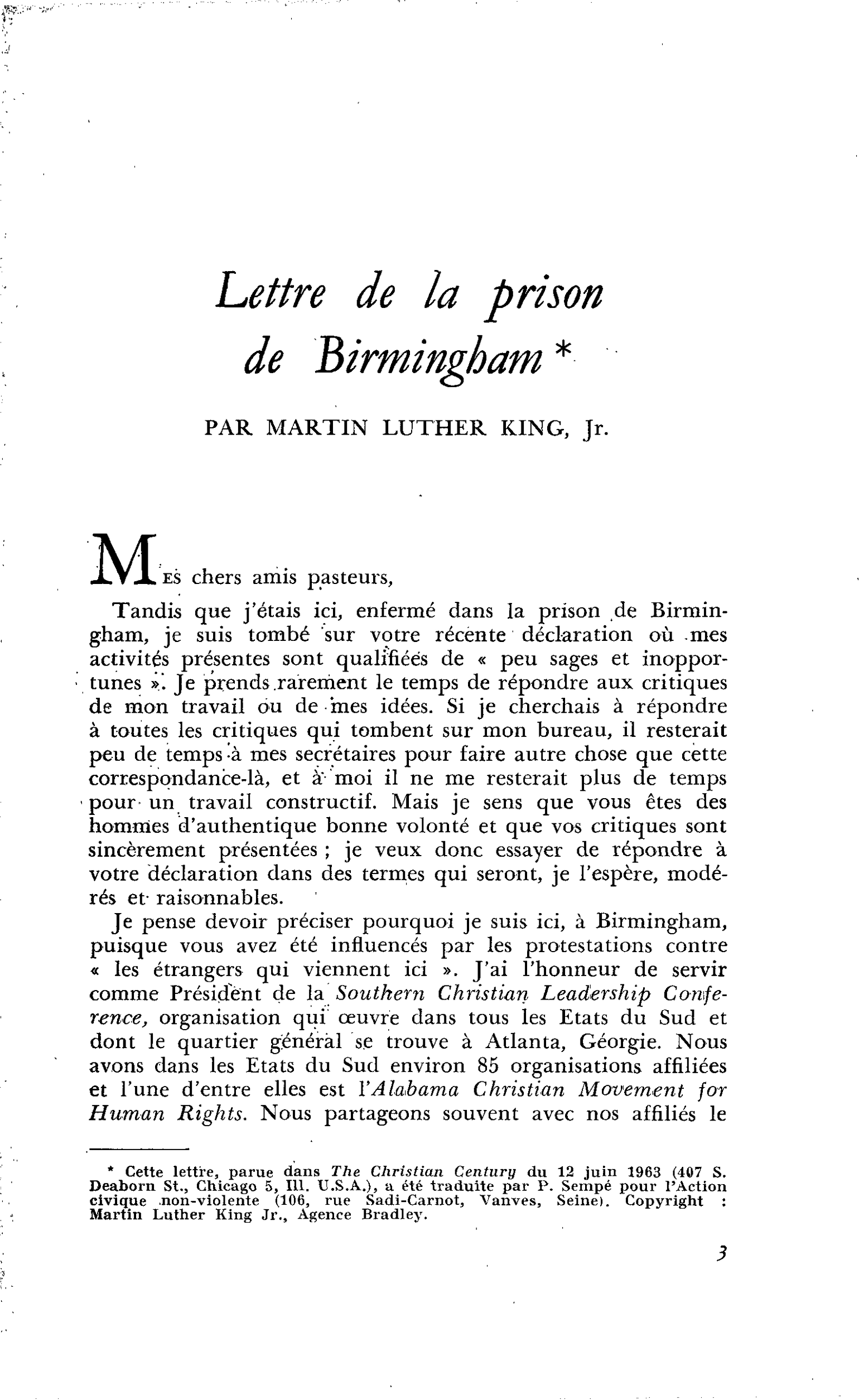 Martin Luther King : Lettre de la prison de Birmingham