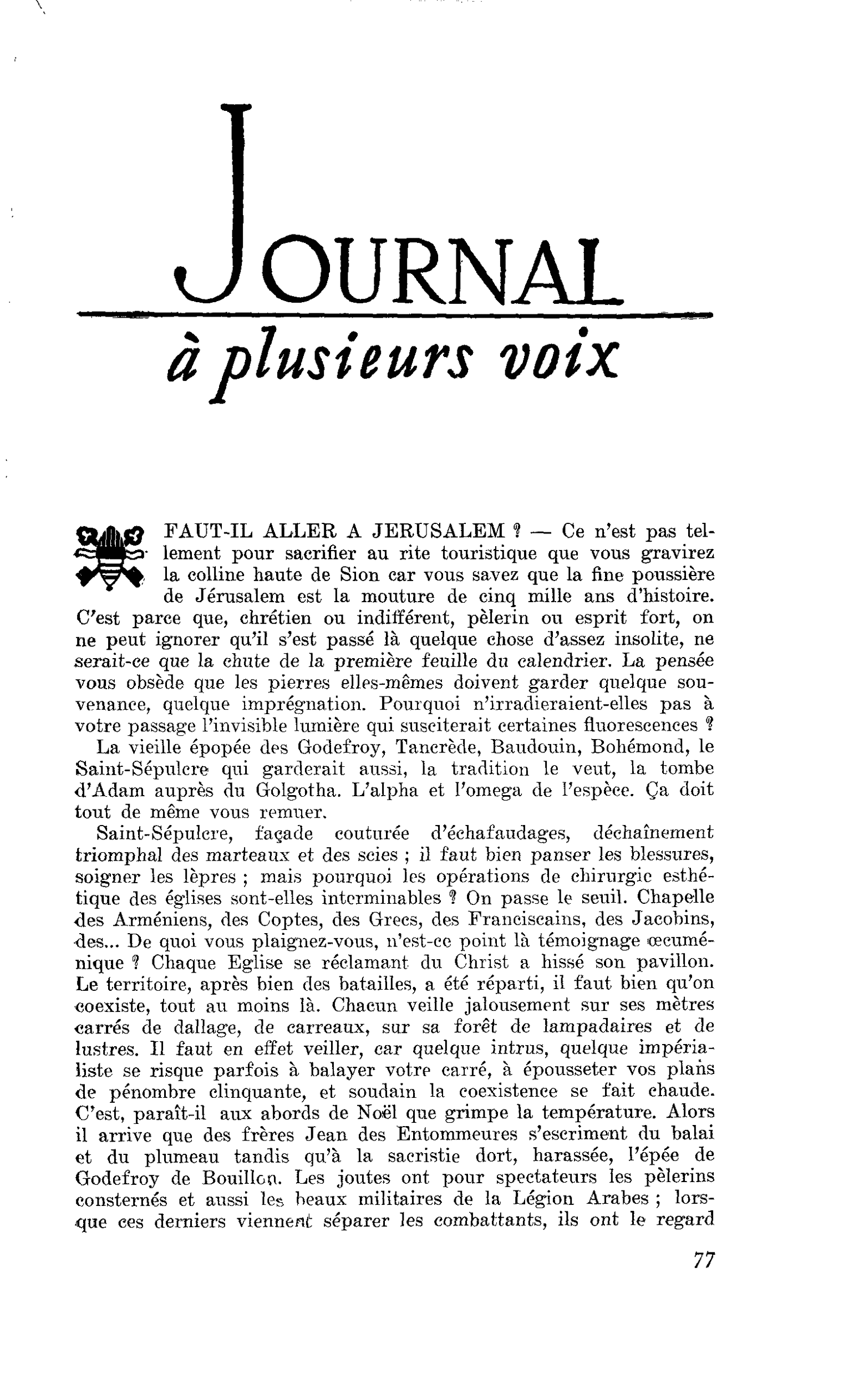 FAUT-IL ALLER A JERUSALEM ?